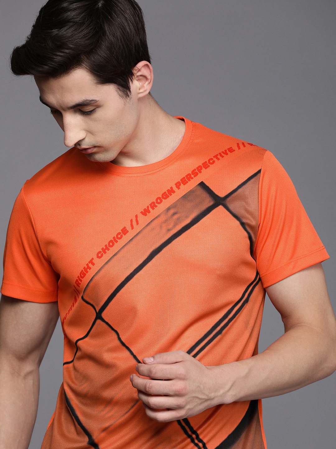 

WROGN ACTIVE Men Orange Printed Slim Fit T-shirt