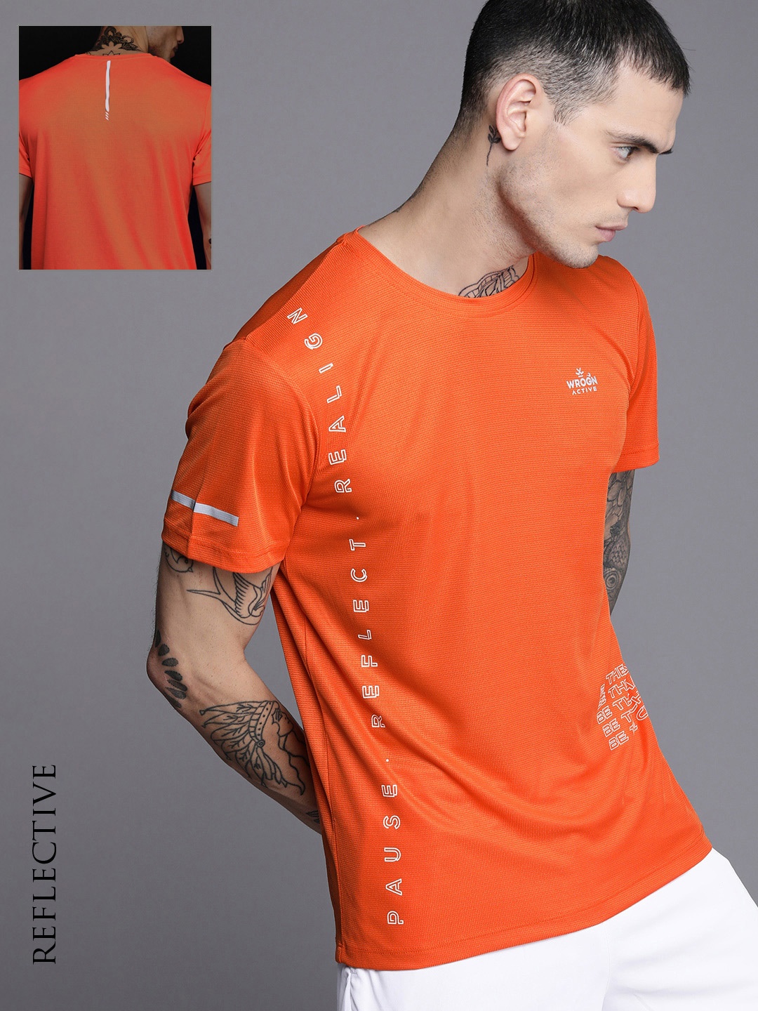 

WROGN ACTIVE Men Orange Typography Printed Slim Fit T-shirt
