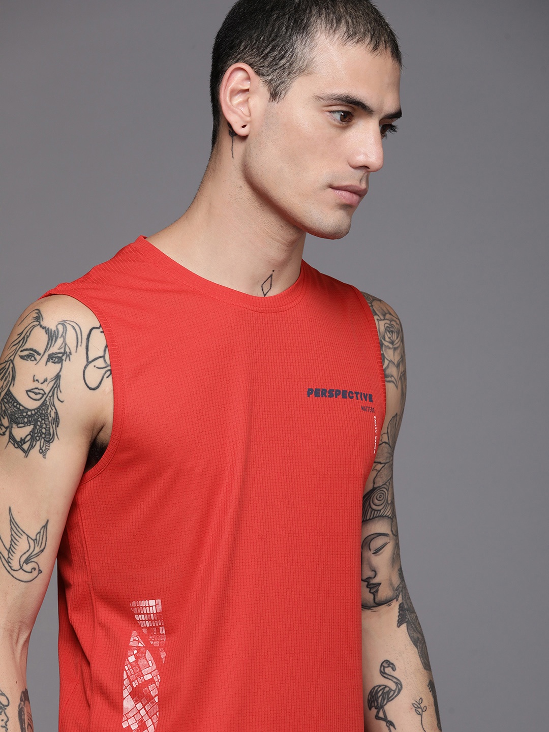 

WROGN ACTIVE Men Coral Orange Typography Printed Slim Fit T-shirt