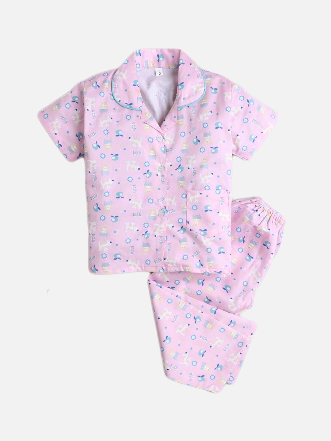 

The Magic Wand Kids Pink Printed Cotton Night suit