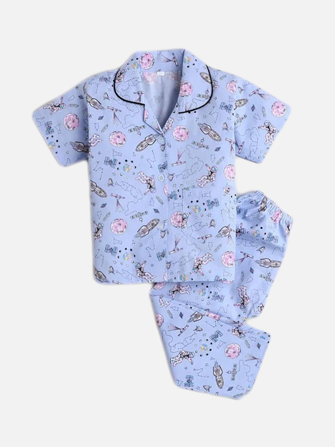 

The Magic Wand Kids Blue Printed Cotton Night Suit