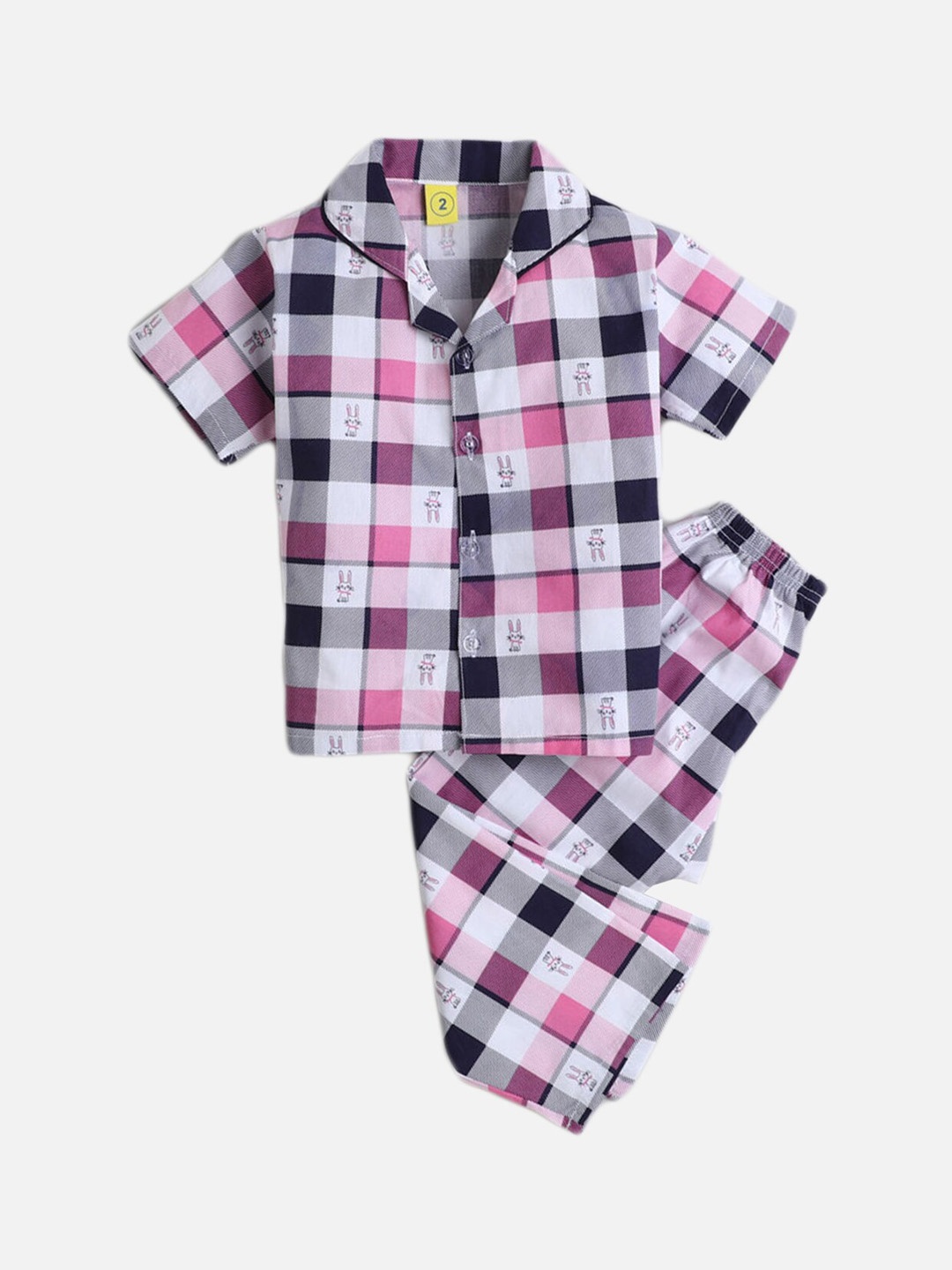 

The Magic Wand Kids Pink & Grey Checked Night suit