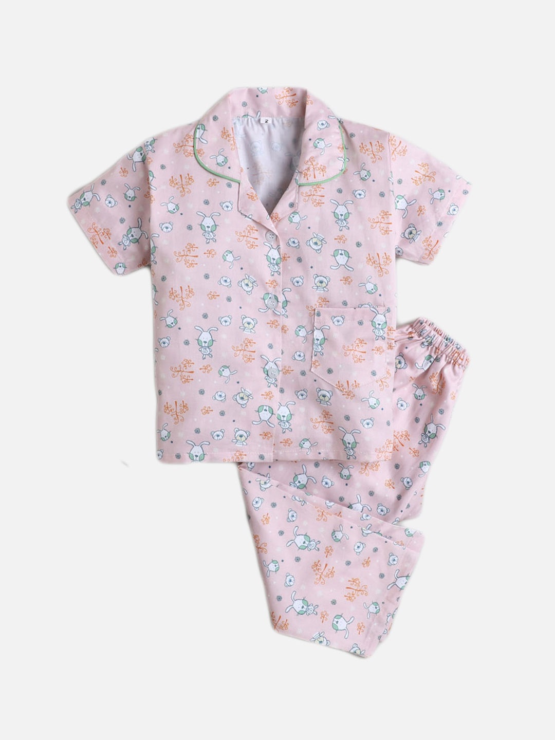 

The Magic Wand Kids Peach-Coloured & White Printed Cotton Night suit