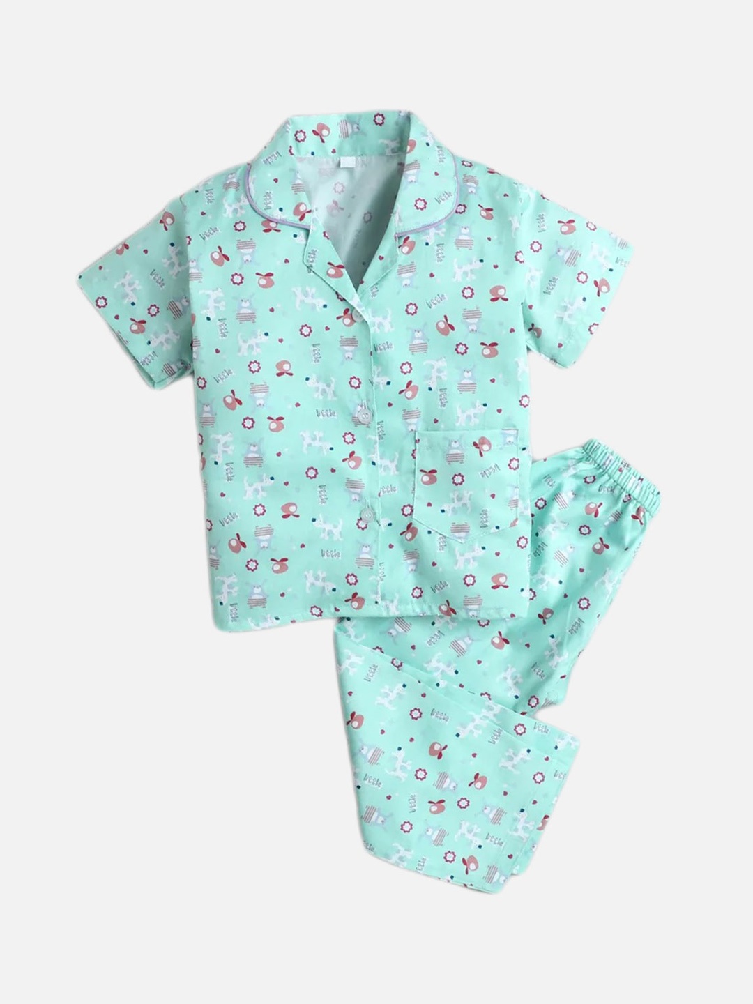 

The Magic Wand Kids Teal Blue & White Printed Cotton Night suit