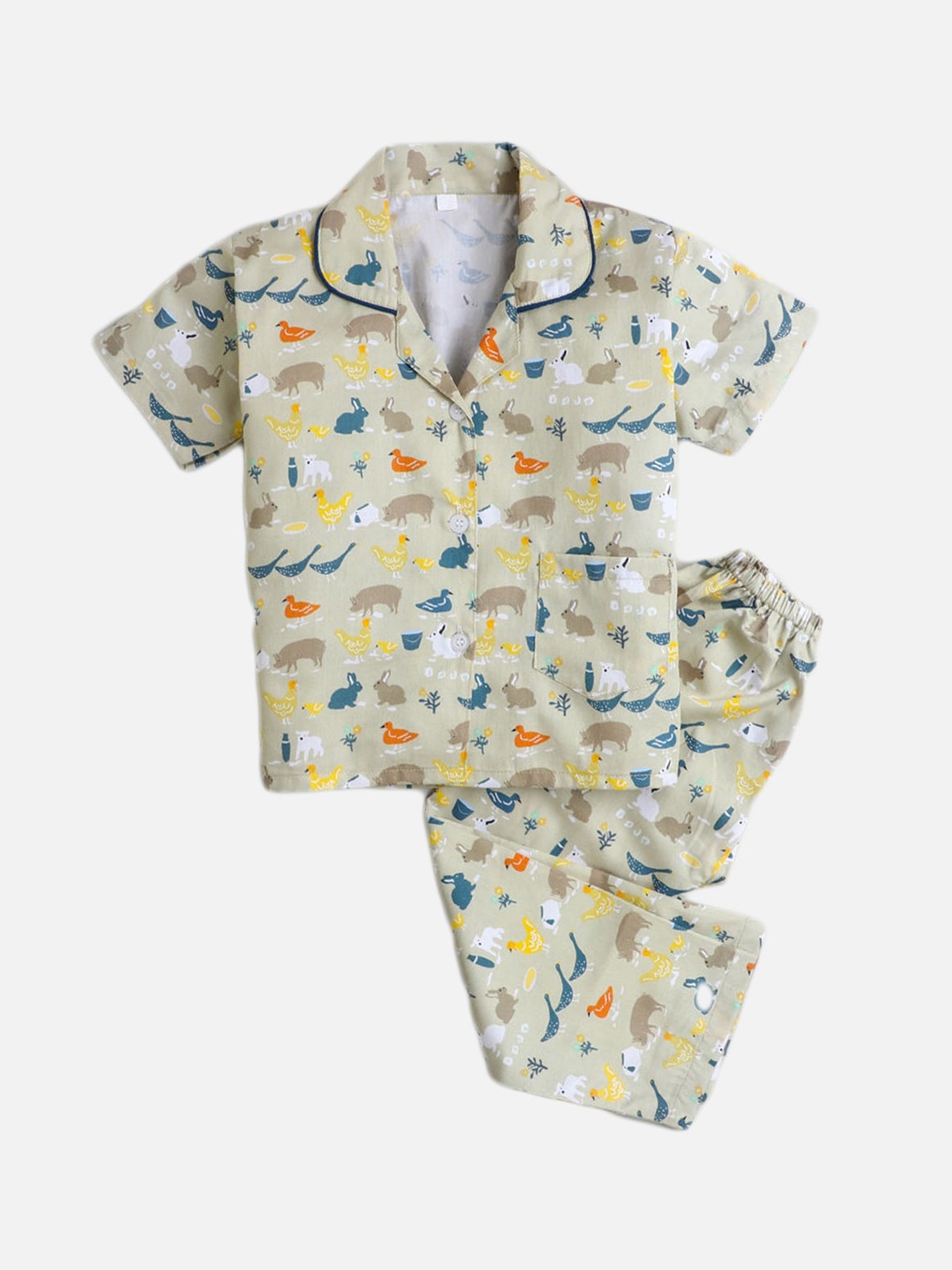 

The Magic Wand Kids Green Printed Cotton Night suit