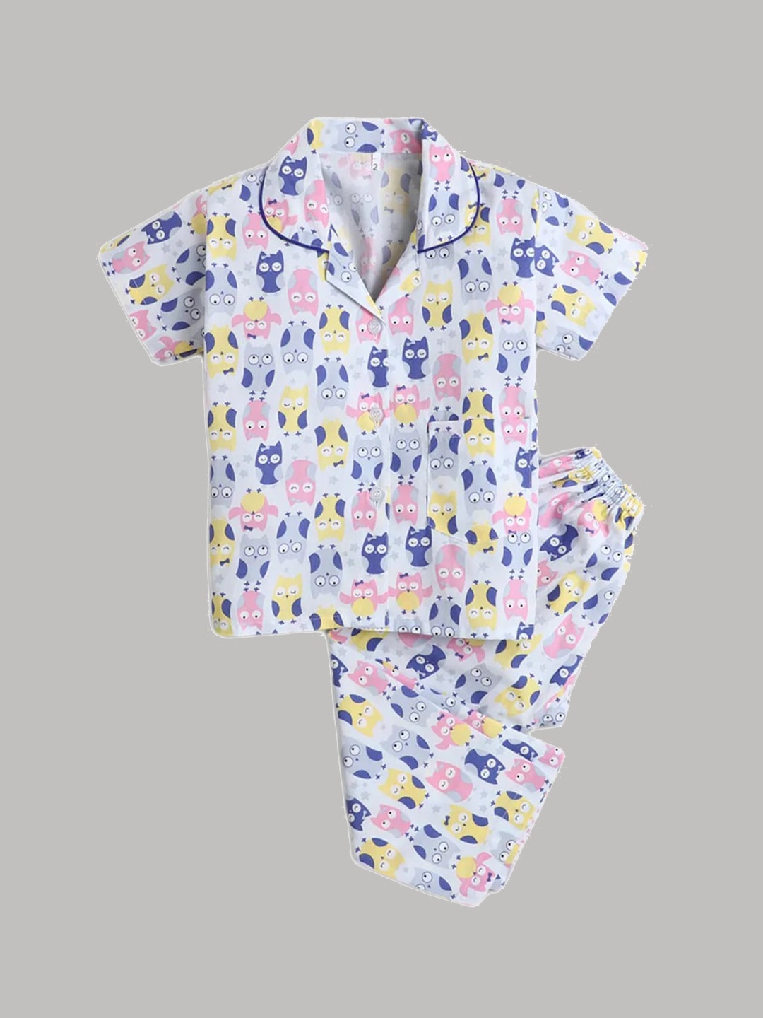 

The Magic Wand Kids White & Blue Printed Cotton Night suit