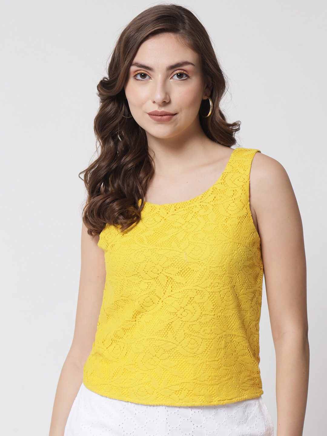 

Samshek Women Yellow Regular Cotton Top
