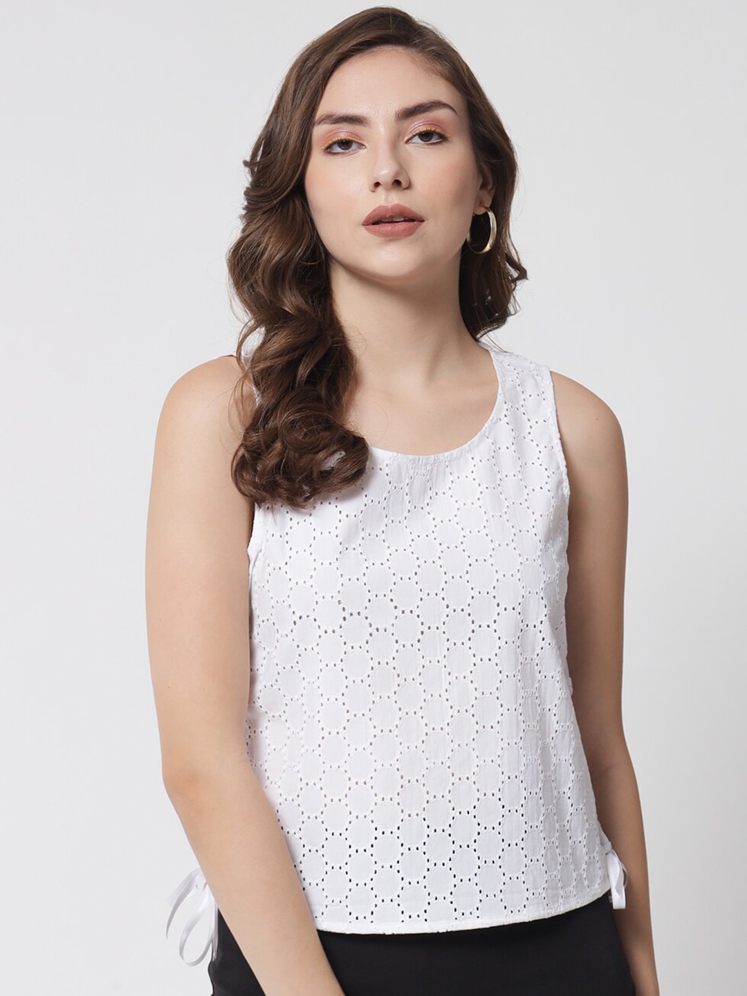 

Samshek White Pure Cotton Schiffli Top