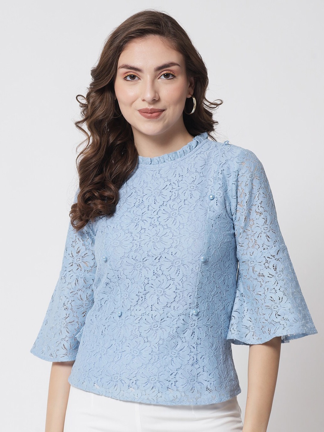 

Samshek Blue Self Design Pure Cotton Top