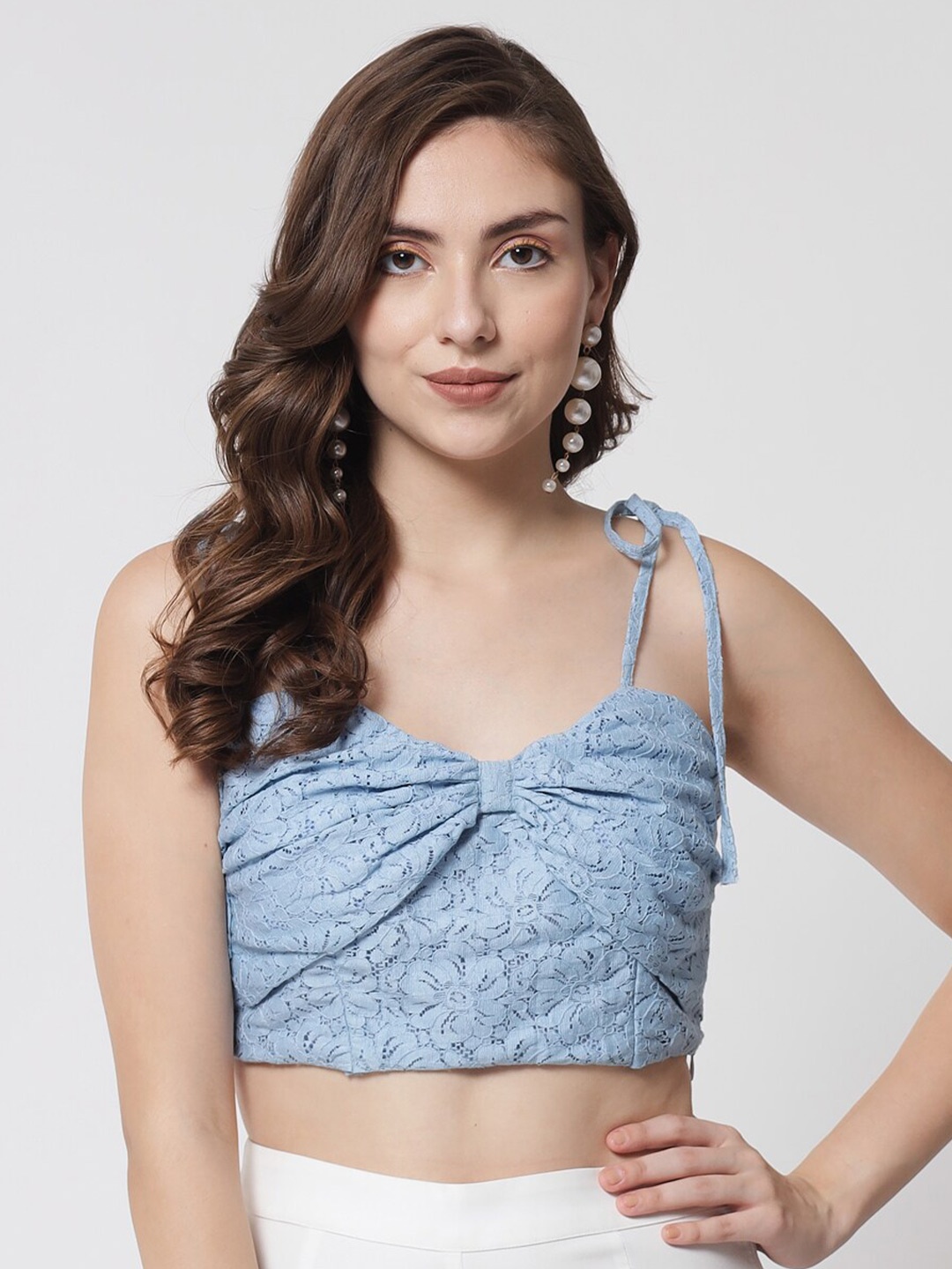 

Samshek Blue Floral Checked Bralette Crop Top