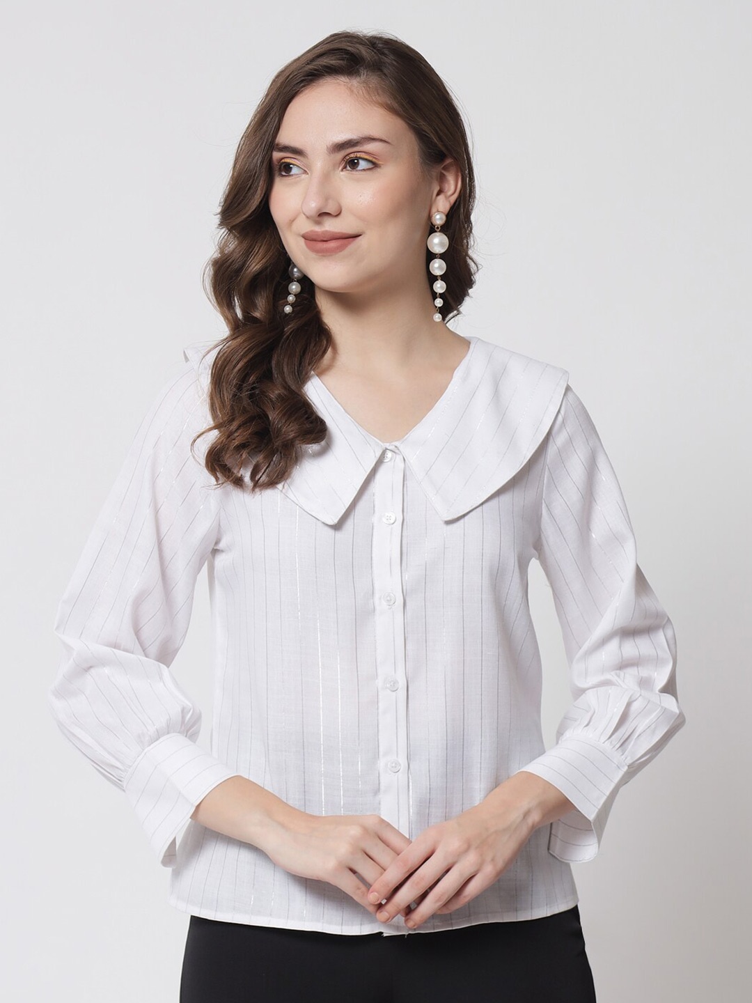 

Samshek White Striped Shirt Style Top