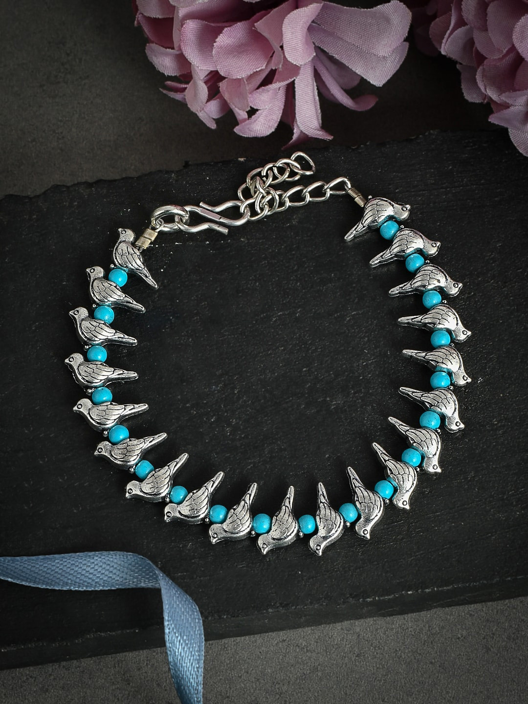 

Silvermerc Designs Silver Plated & Turquoise Blue Bird Anklet