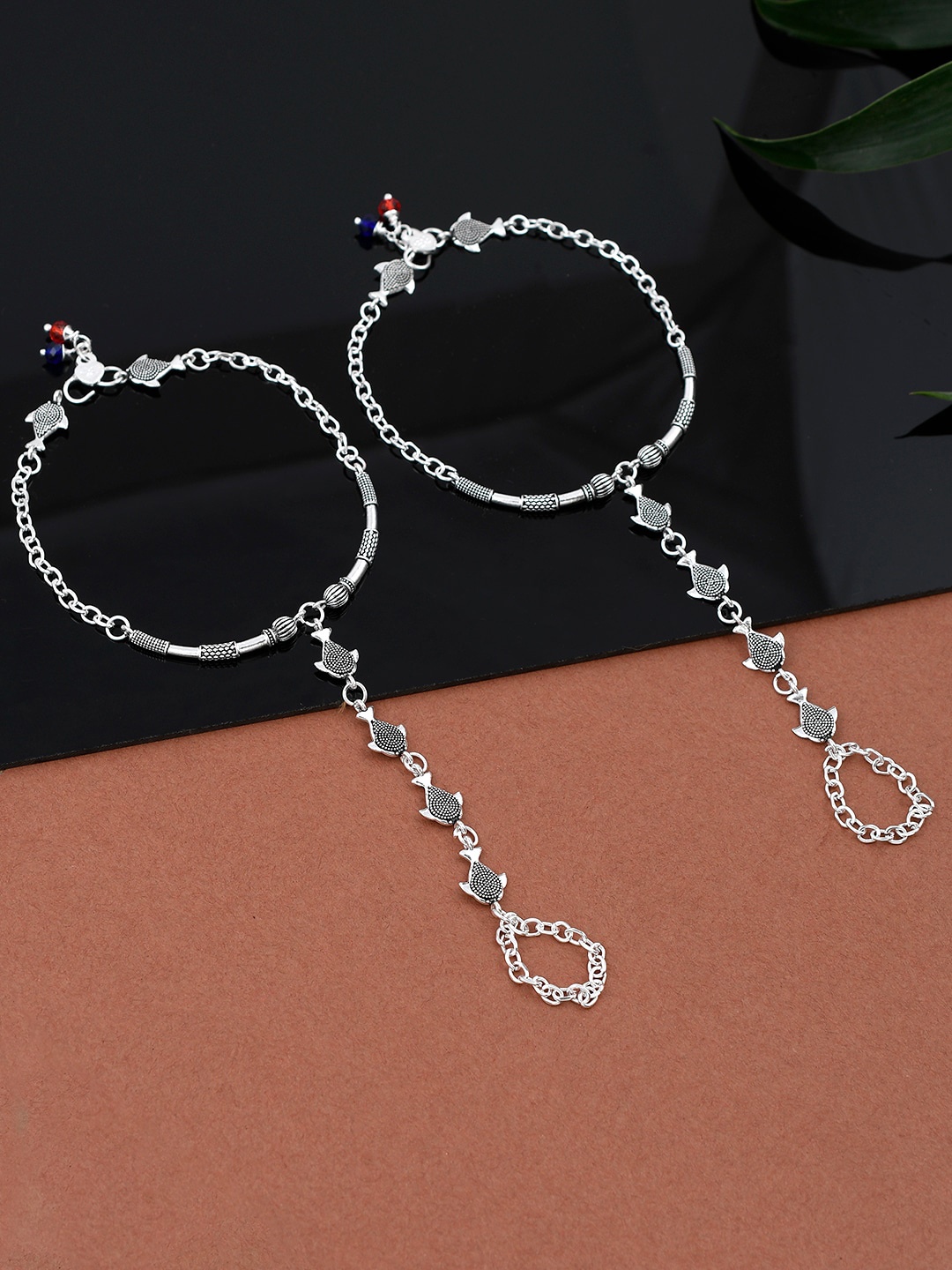 

Silvermerc Designs Set Of 2 Silver-Plated & Beaded Anklets