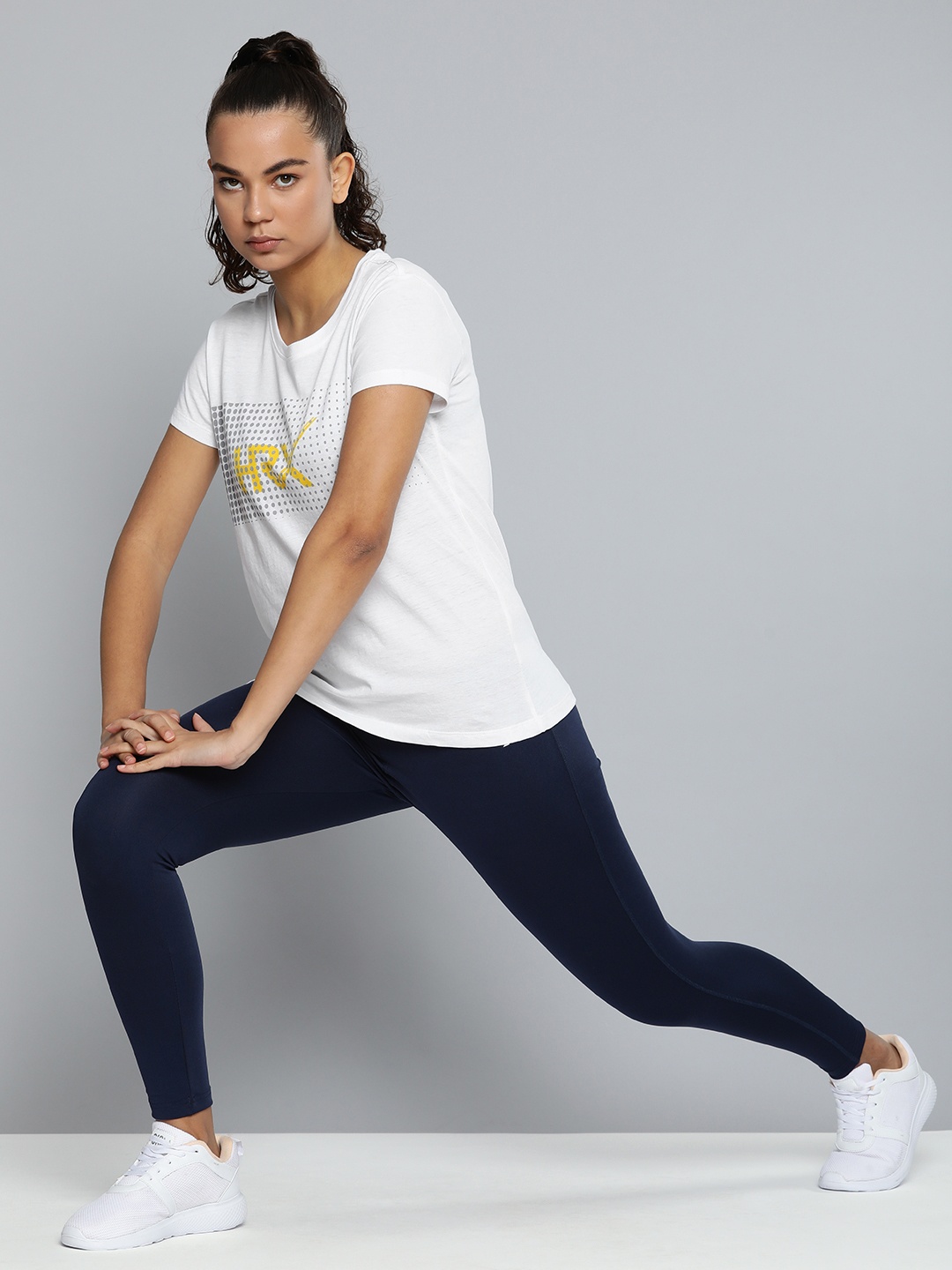 

HRX by Hrithik Roshan Women White & Grey Brand Logo Printed T-shirt