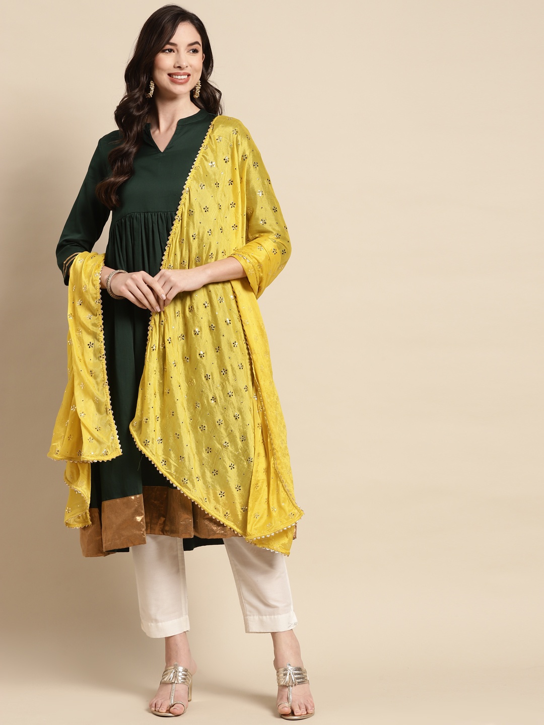 

Saadgi Mustard Ethnic Motifs Gotta Patti Dupatta with Mukaish