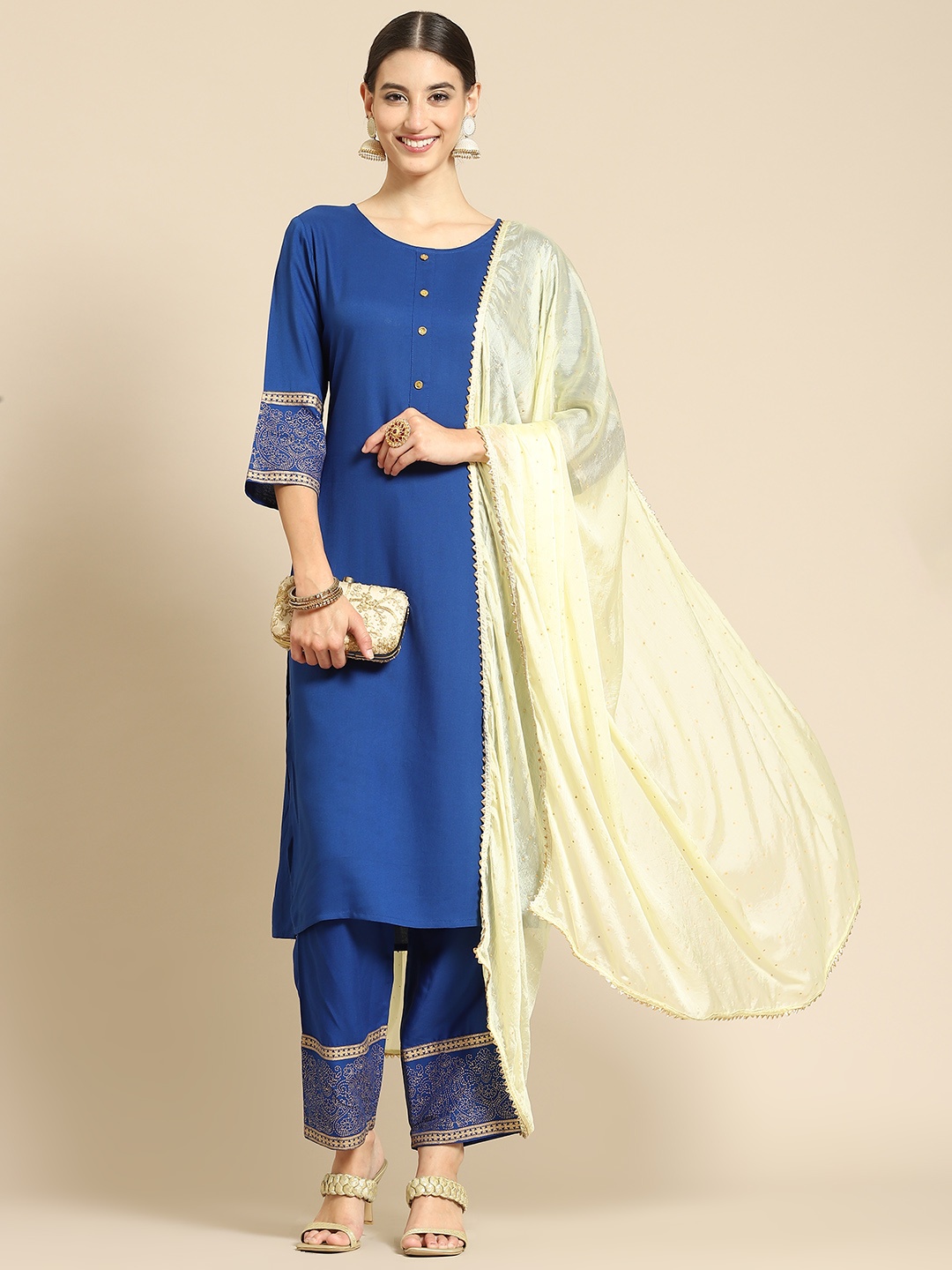 

Saadgi Cream-Coloured & Gold-Toned Mukaish Hand Work Gotta Patti Dupatta