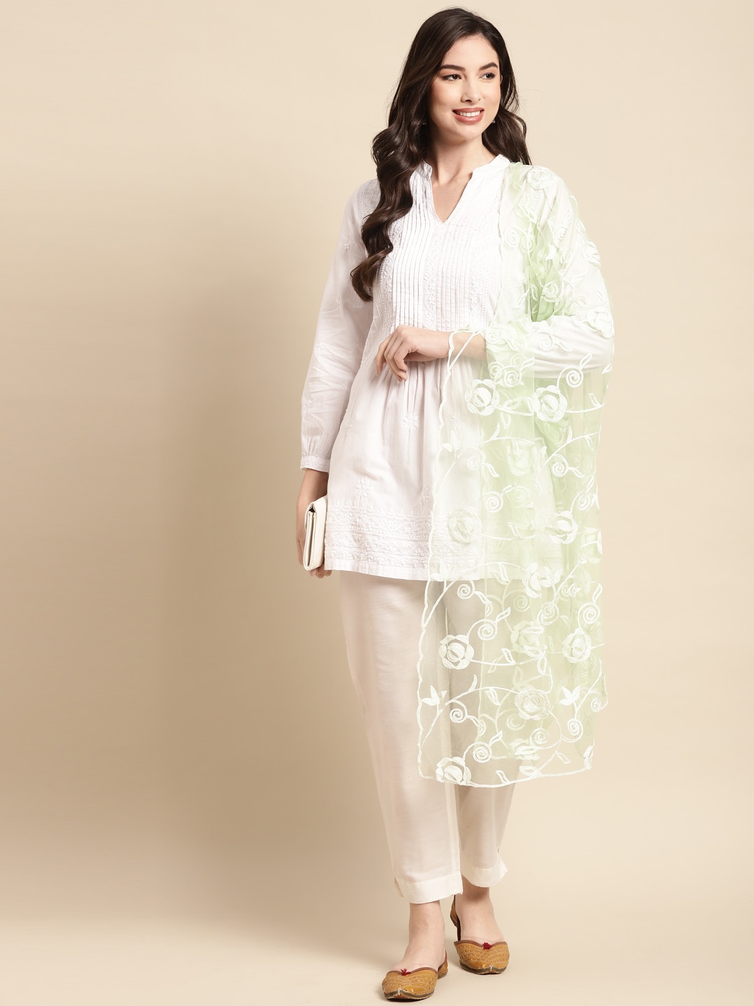 

Saadgi Lime Green Embroidered Dupatta with Chikankari