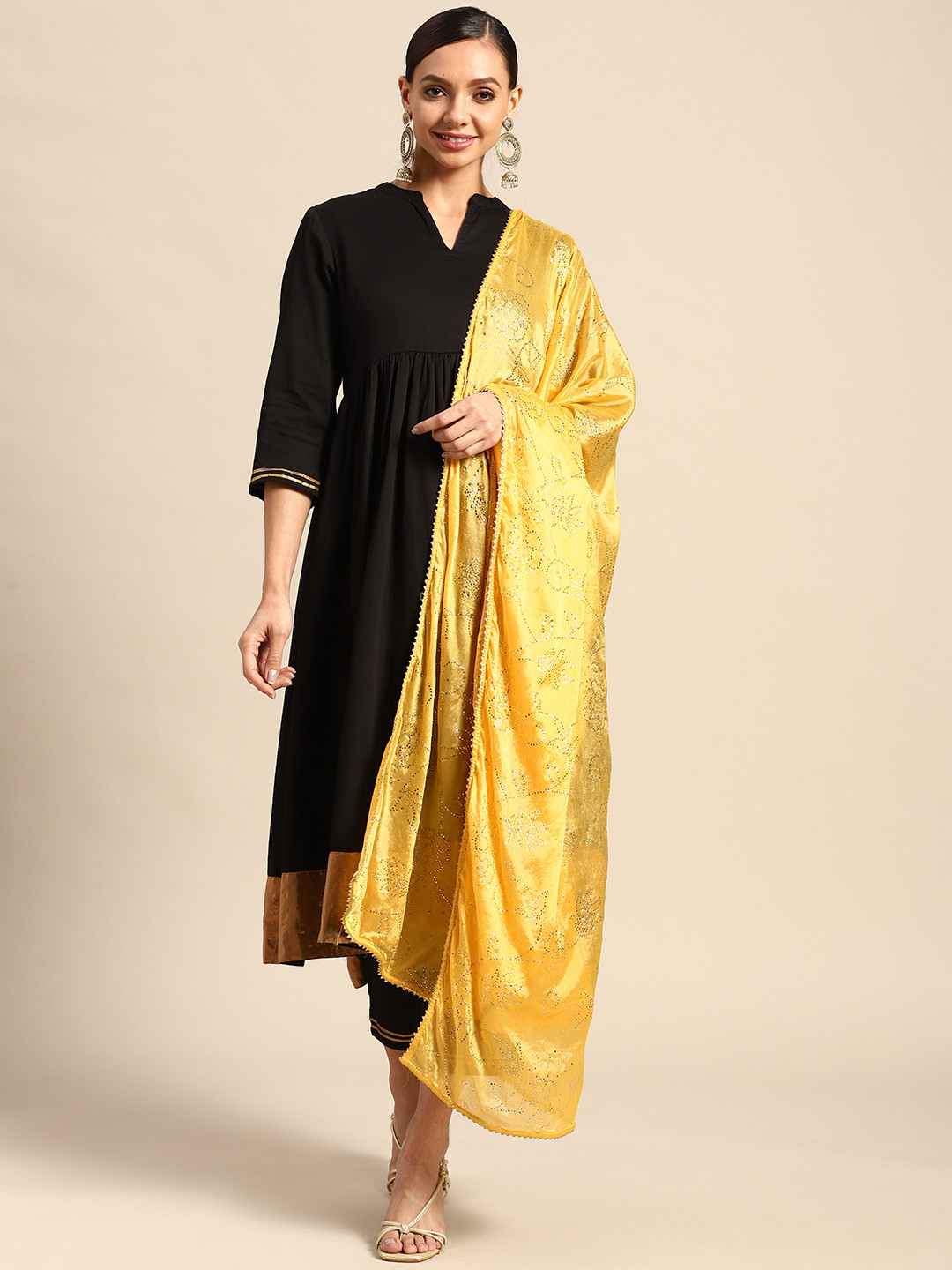 

Saadgi Yellow Mukaish Handwork Gotta Patti Dupatta