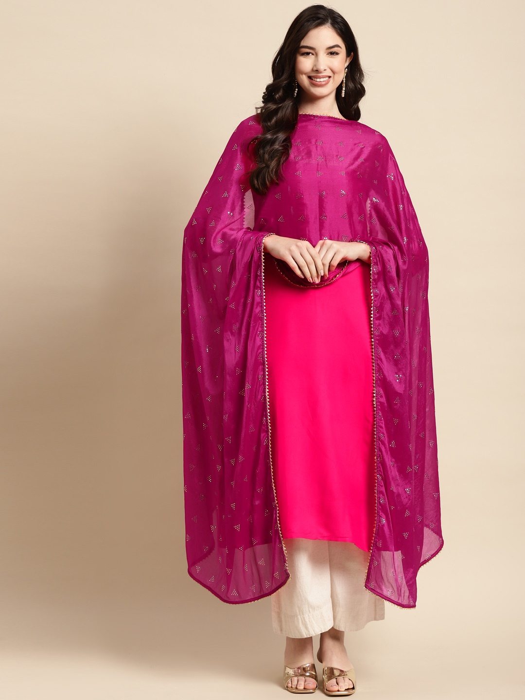 

Saadgi Burgundy & Golden Ethnic Motifs Gotta Patti Dupatta with Mukaish
