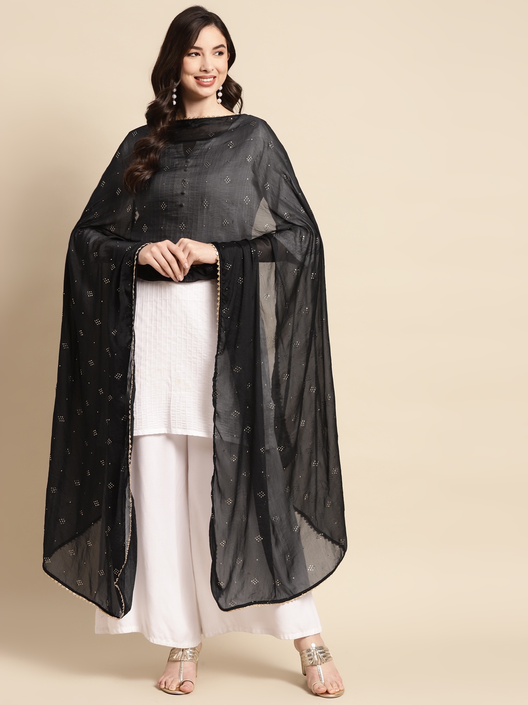 

Saadgi Black & Golden Mukaish Handwork Dupatta With Gotta Patti