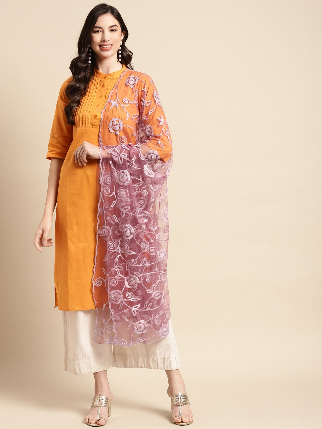 

Saadgi Lavender Ethnic Motifs Embroidered Dupatta with Chikankari
