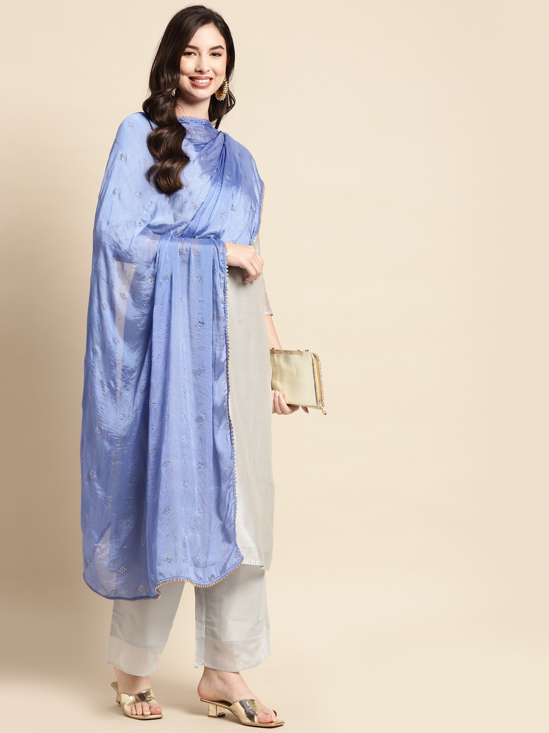 

Saadgi Blue & Golden Mukaish Handwork Dupatta With Gotta Patti