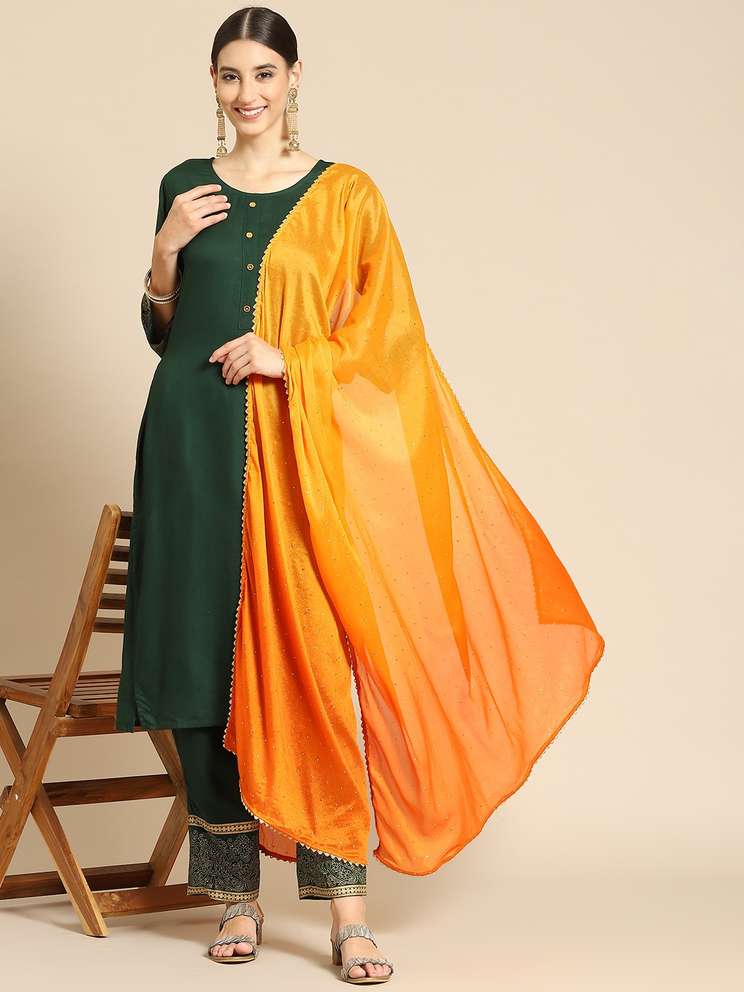 

Saadgi Orange & Gold-Toned Mukaish Handwork Gotta Patti Dupatta