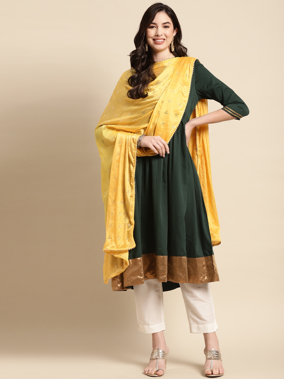 

Saadgi Yellow & Golden Ethnic Motifs Gotta Patti Dupatta with Mukaish