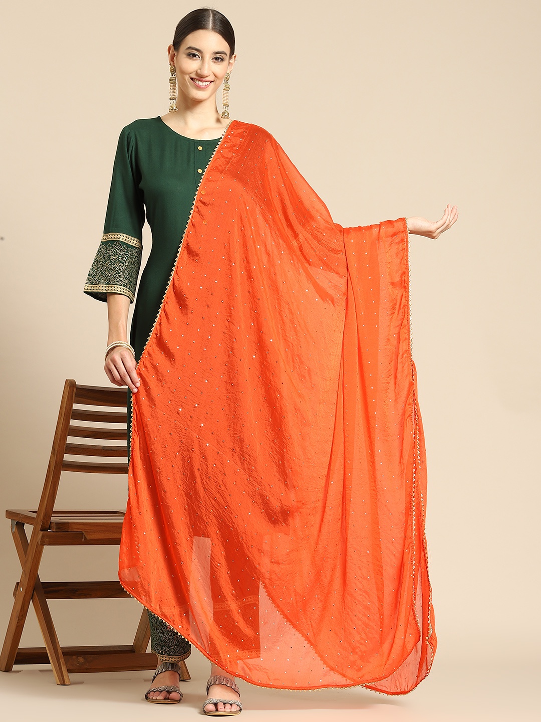 

Saadgi Red & Golden Mukaish Handwork Dupatta With Gotta Patti