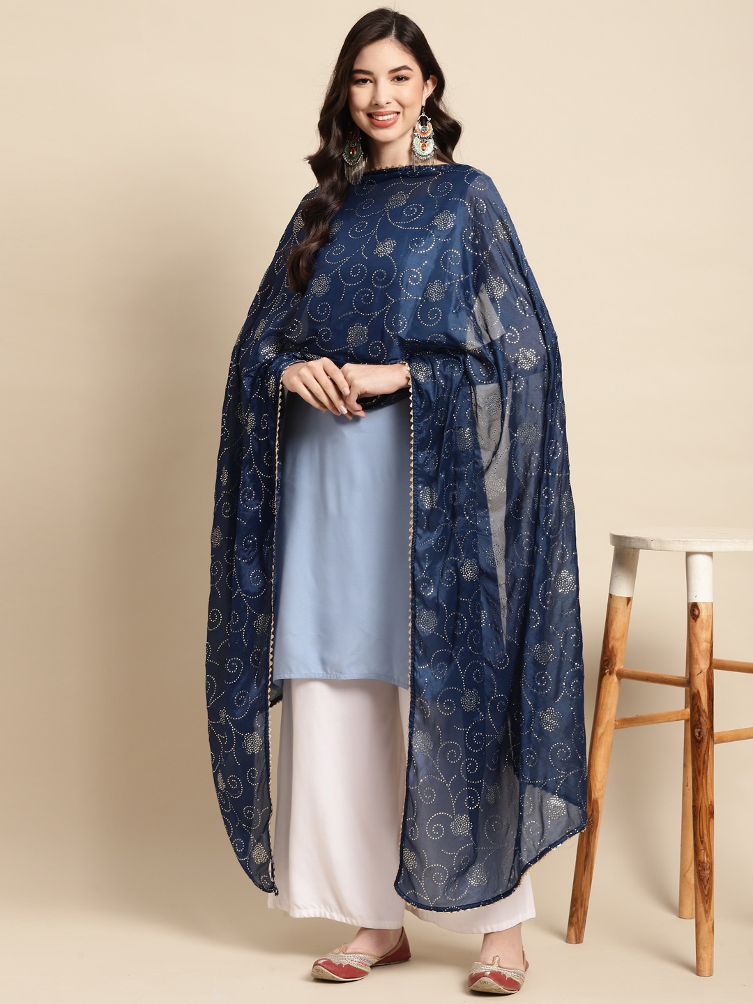 

Saadgi Teal Blue & Golden Mukaish Handwork Gotta Patti Dupatta