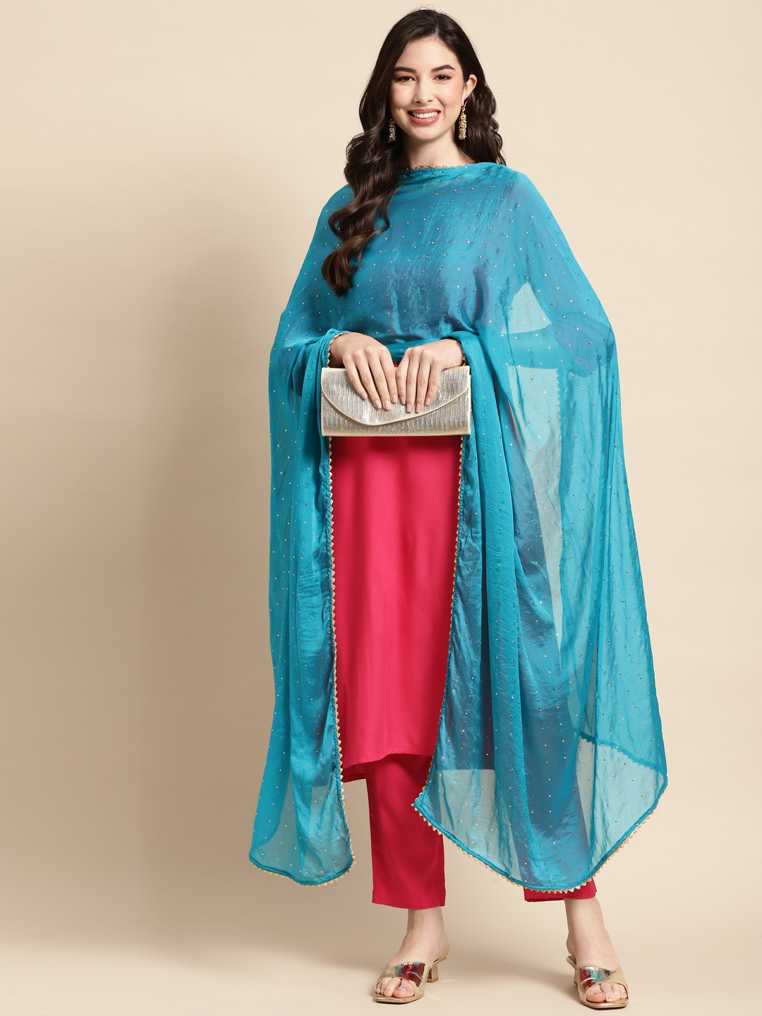 

Saadgi Blue & Golden Mukaish Handwork Dupatta With Gotta Patti