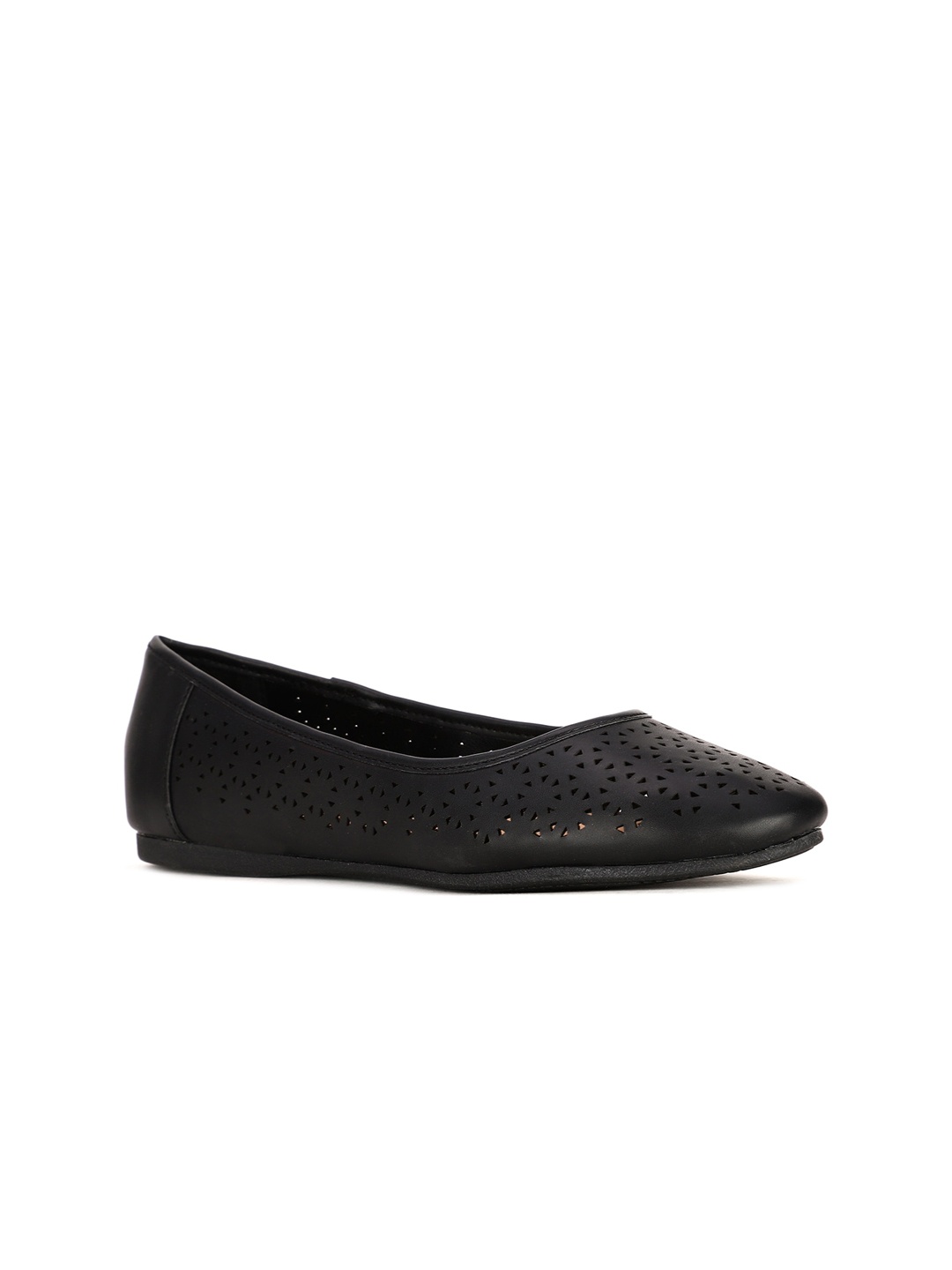 

Bata Women Black Textured Ballerinas with Laser Cuts Flats