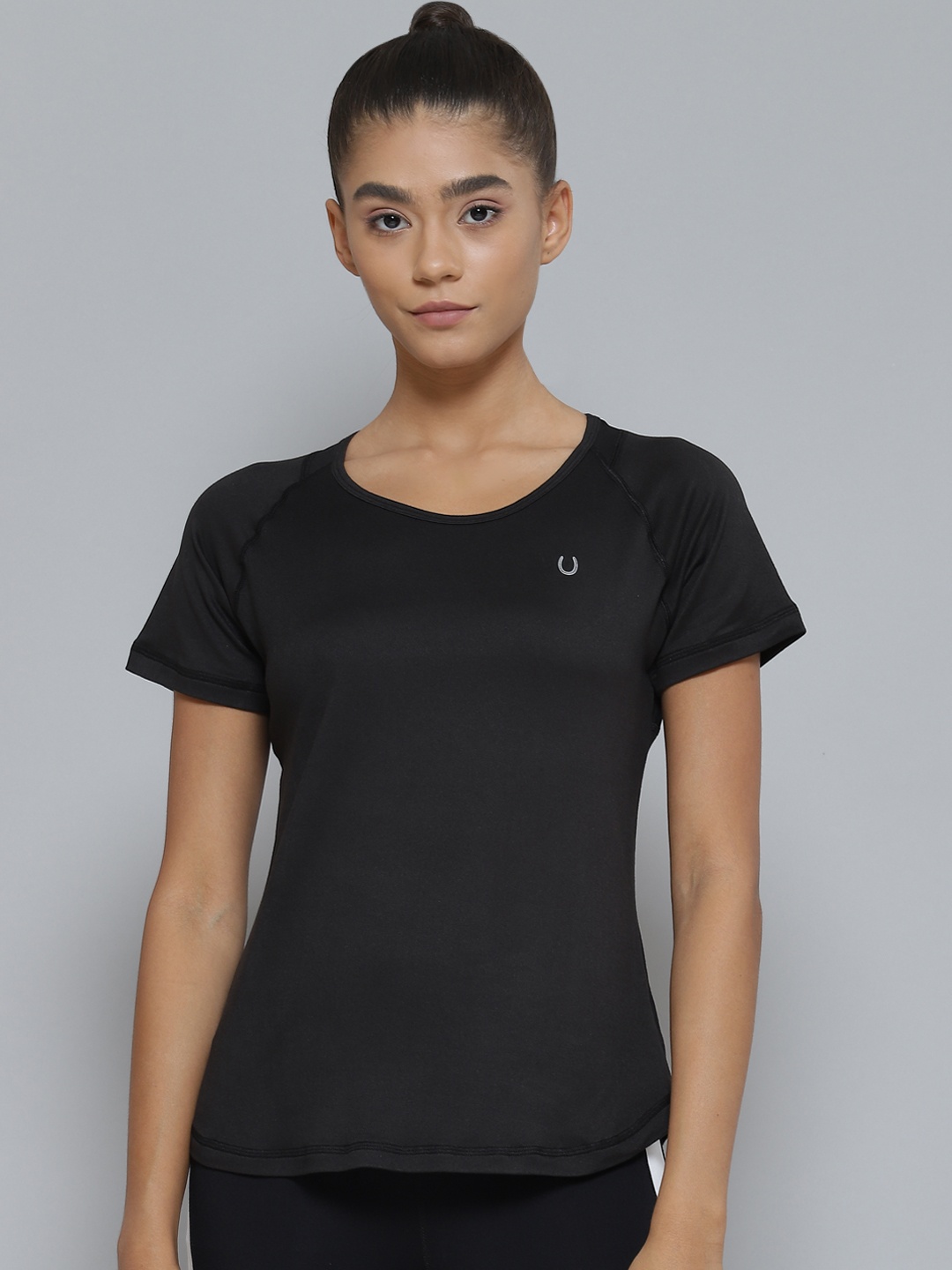

Fitkin Women Black Organic Cotton Anti Odour Sports T-shirt