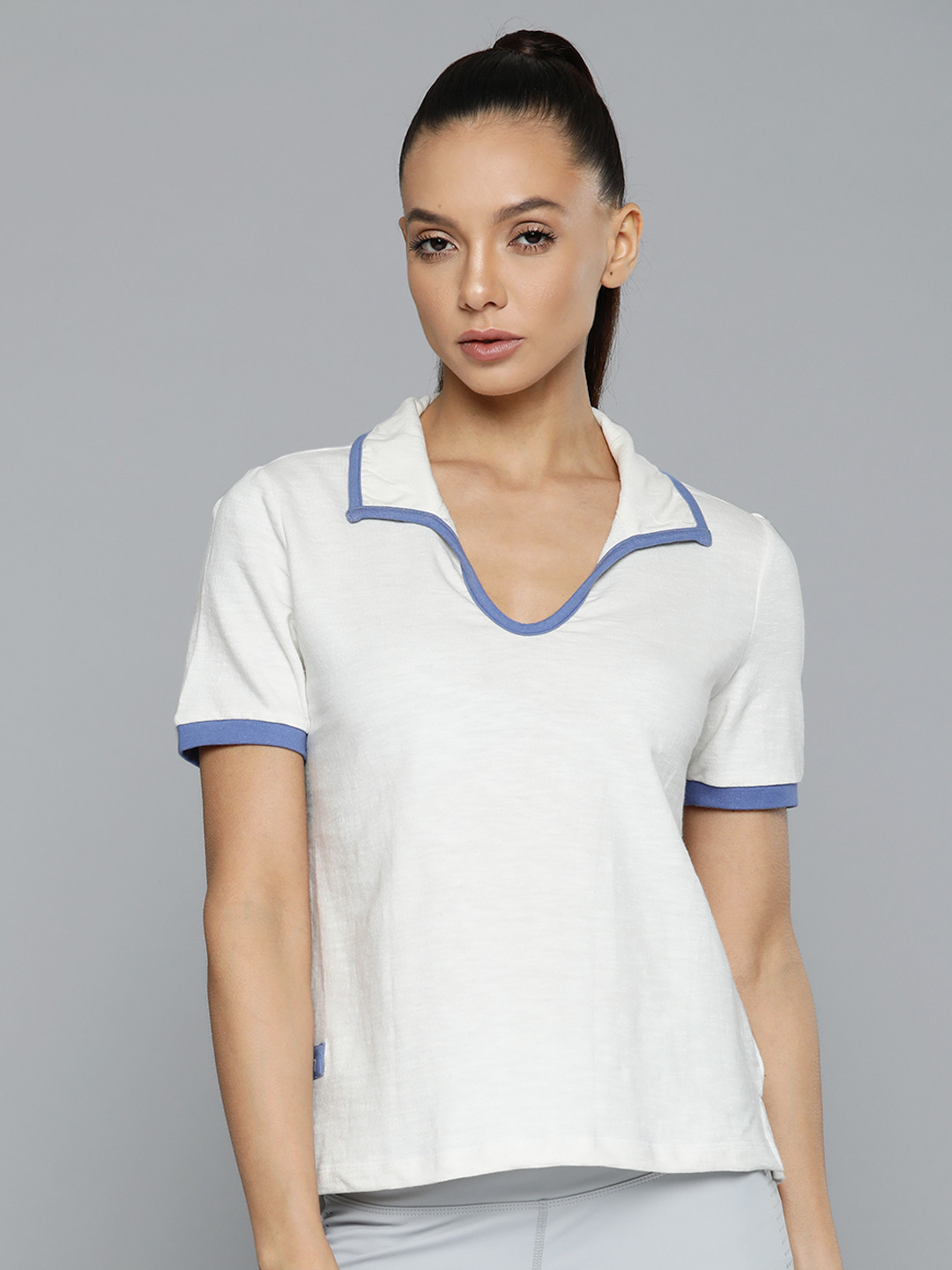 

Fitkin Women White Solid Polo Collar Organic Cotton Anti Odour T-shirt