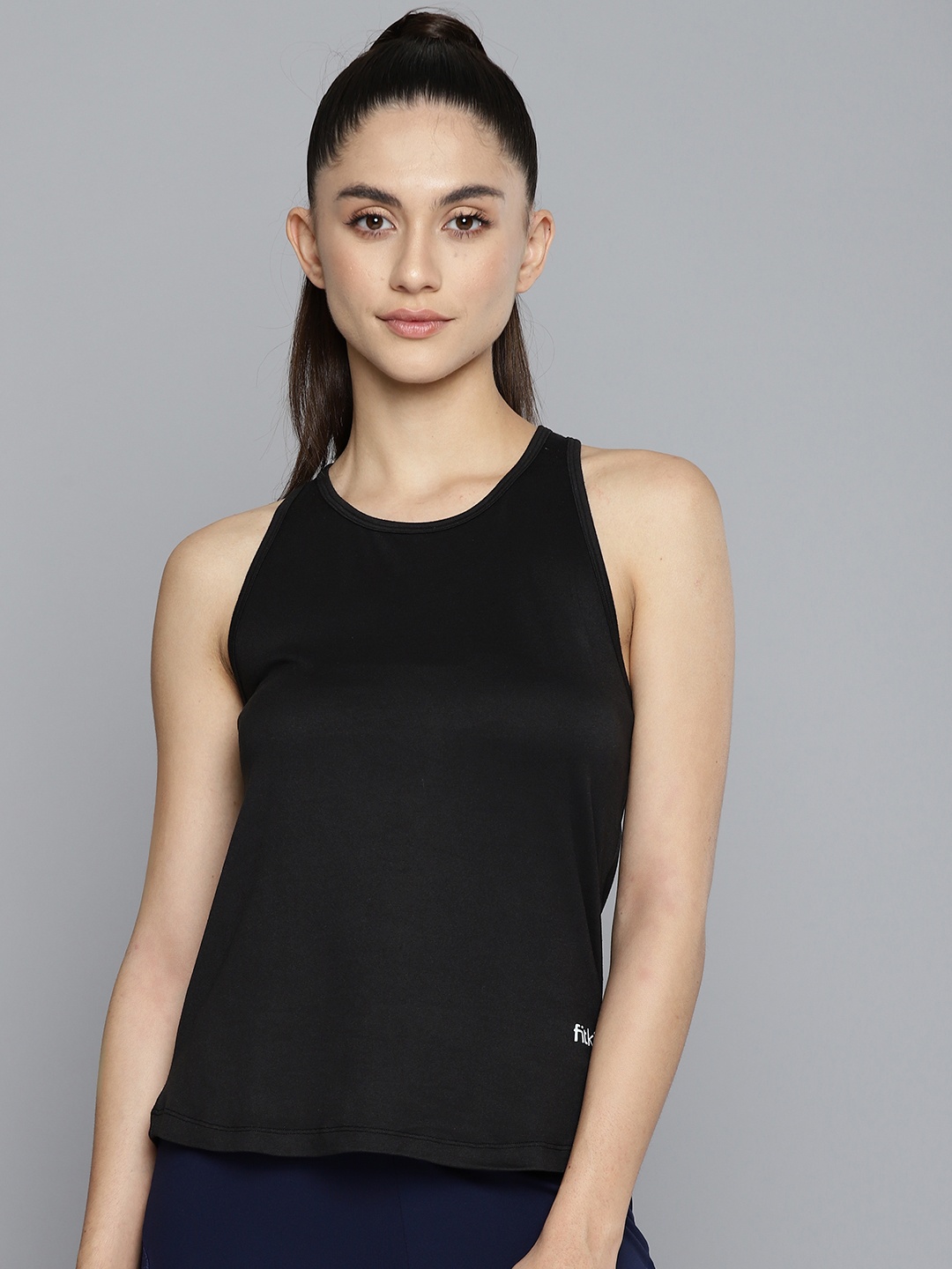 

Fitkin Black & Green Colourblocked Tank Top