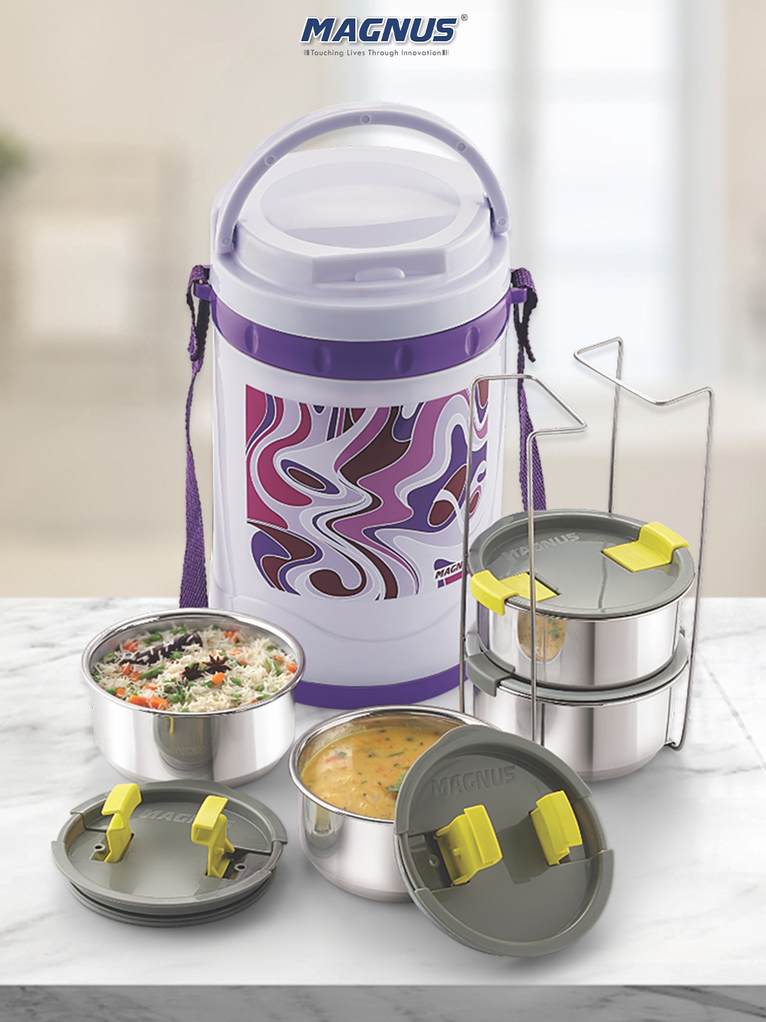 

MAGNUS Violet 4Pcs Insulated Stainless Steel Lunch Box 1000 Ml