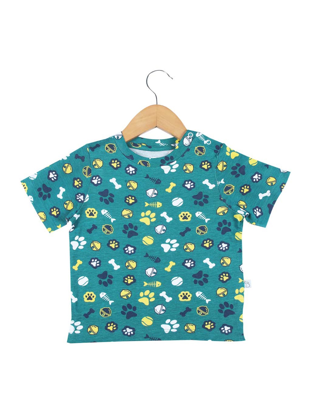 

SuperBottoms Kids Green Printed Applique T-shirt