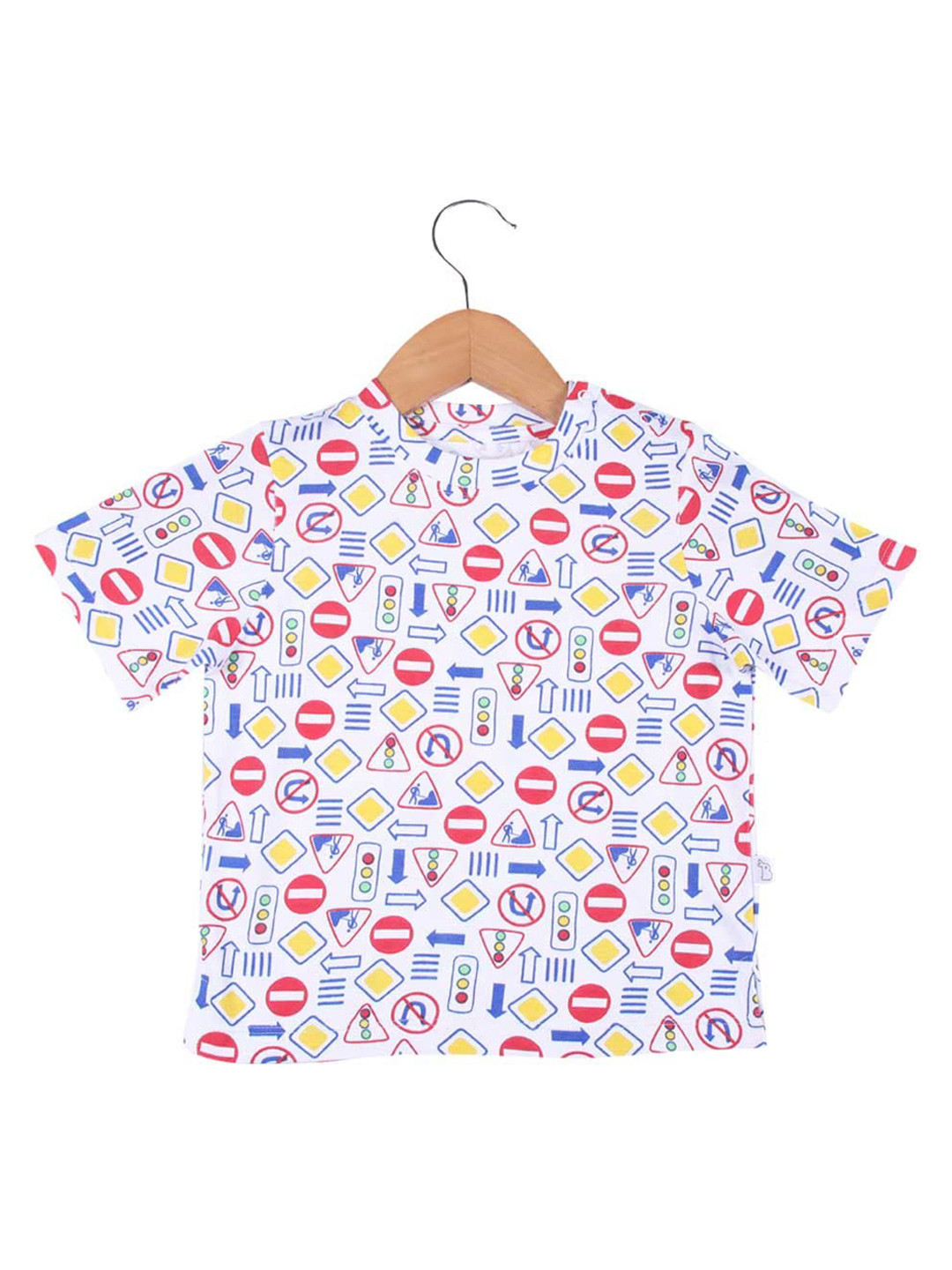 

SuperBottoms Kids White Printed Polo Collar Applique Sustainable T-shirt