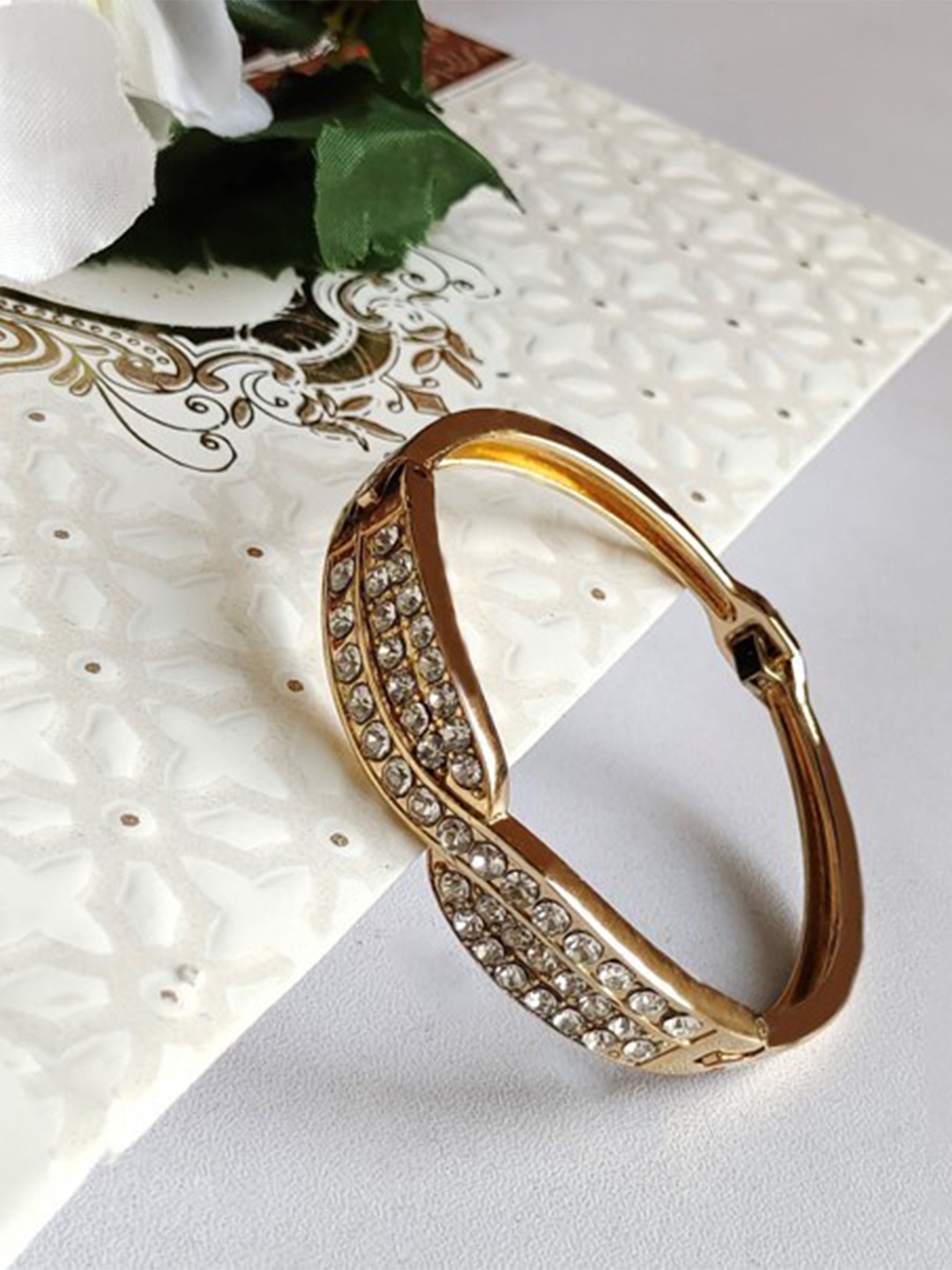 

ANNA CREATIONS Women Gold-Toned & White Gold-Plated Kada Bracelet