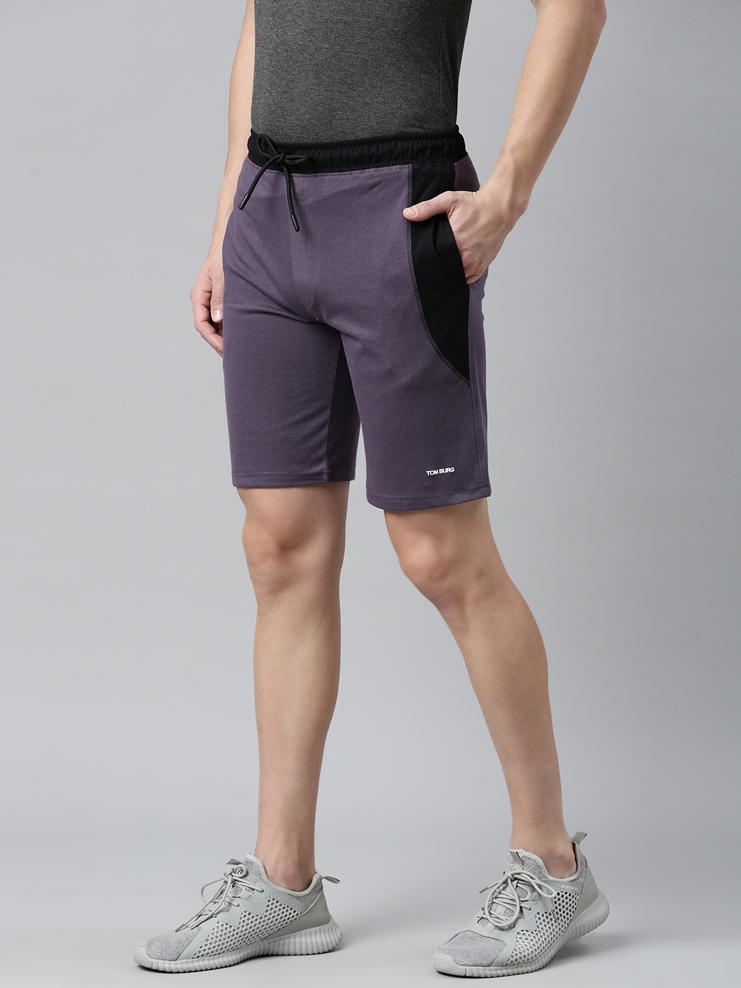 

TOM BURG Men Charcoal Grey Solid Premium Cotton Slim Fit Sports Shorts