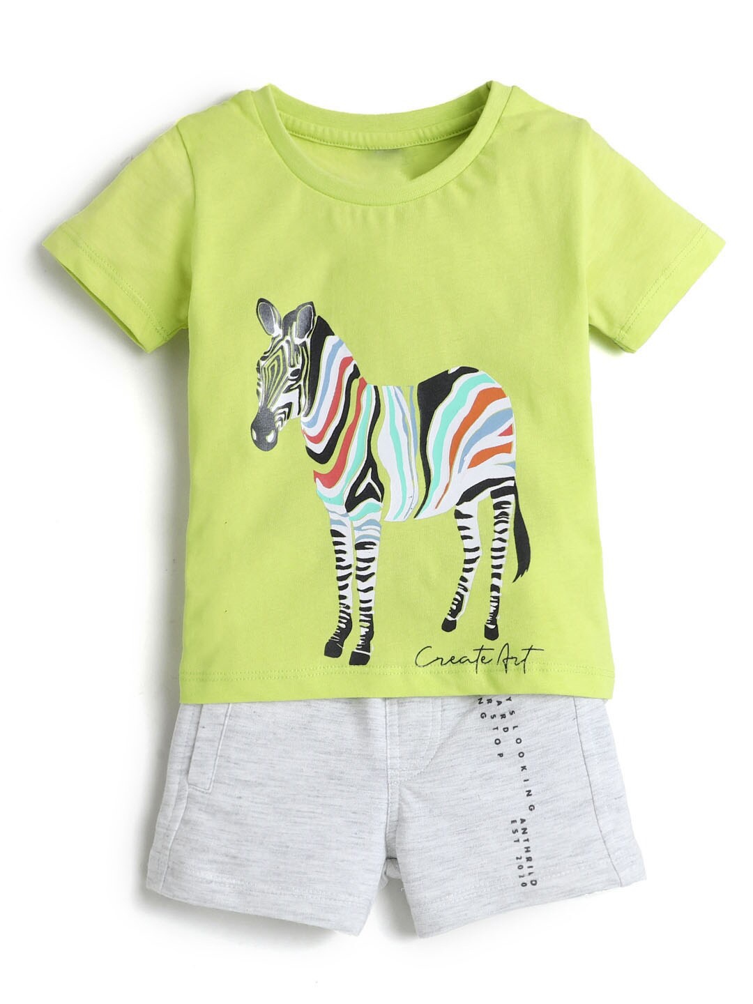 

Hopscotch Boys White & Green Printed Cotton Blend Clothing Set