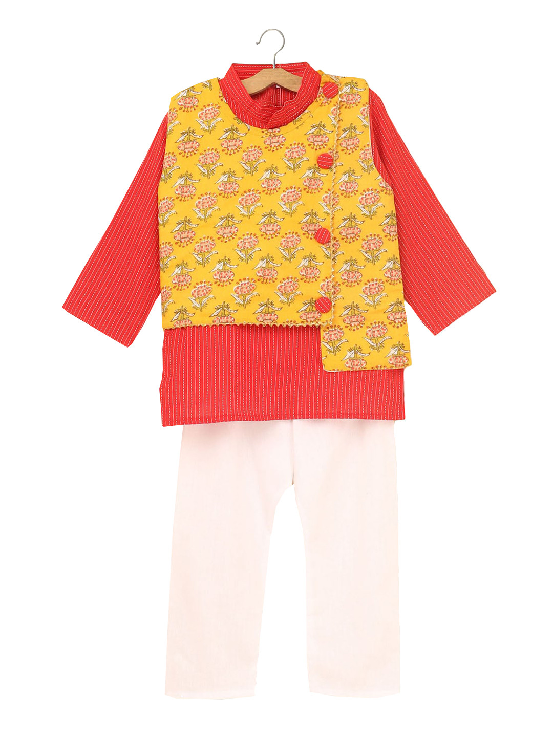 

Hopscotch Boys Yellow Pleated Kurti with Pyjamas