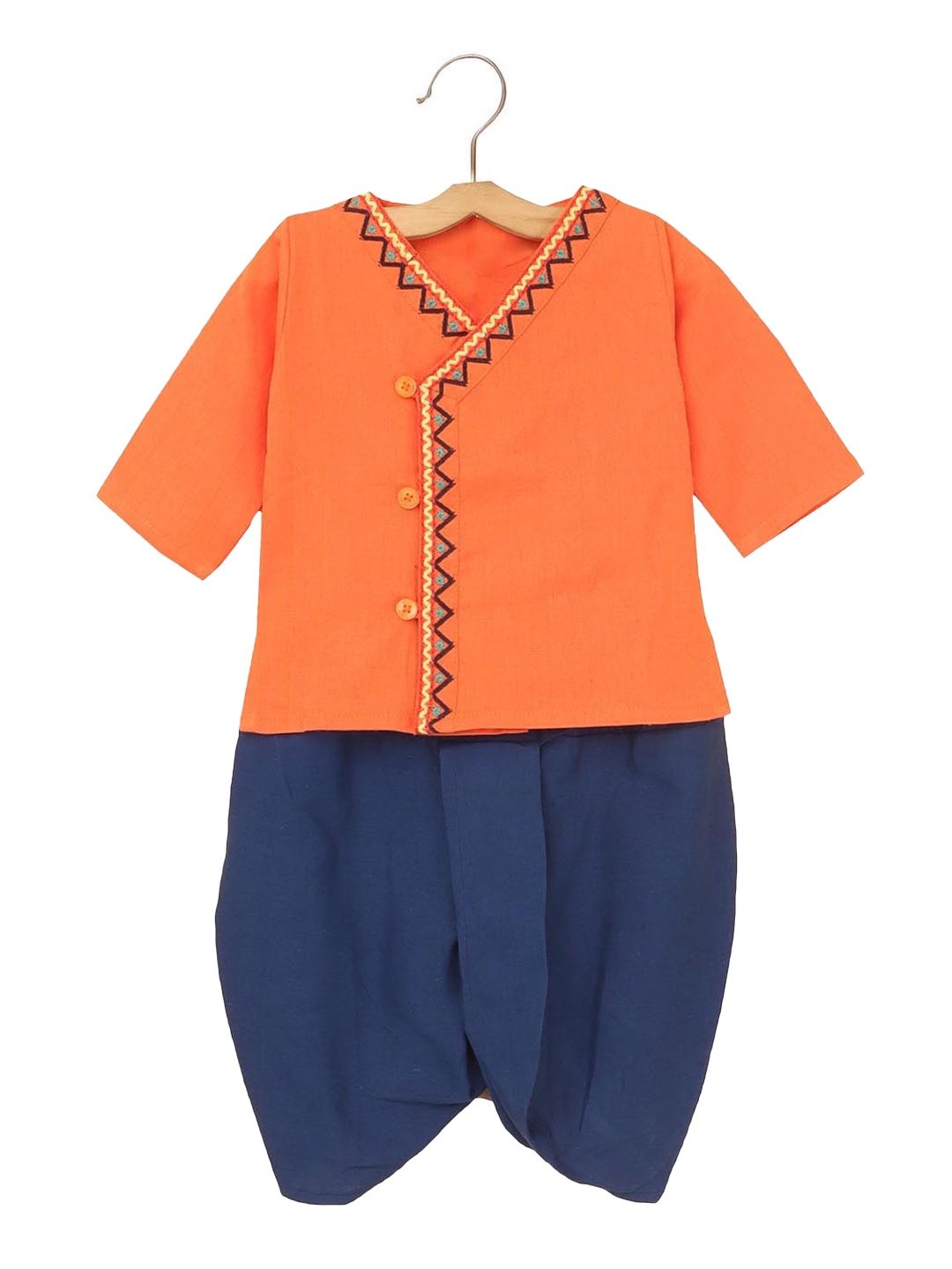 

Hopscotch Boys Orange Angrakha Dupion Silk Kurta with Dhoti Pants & With Dupatta