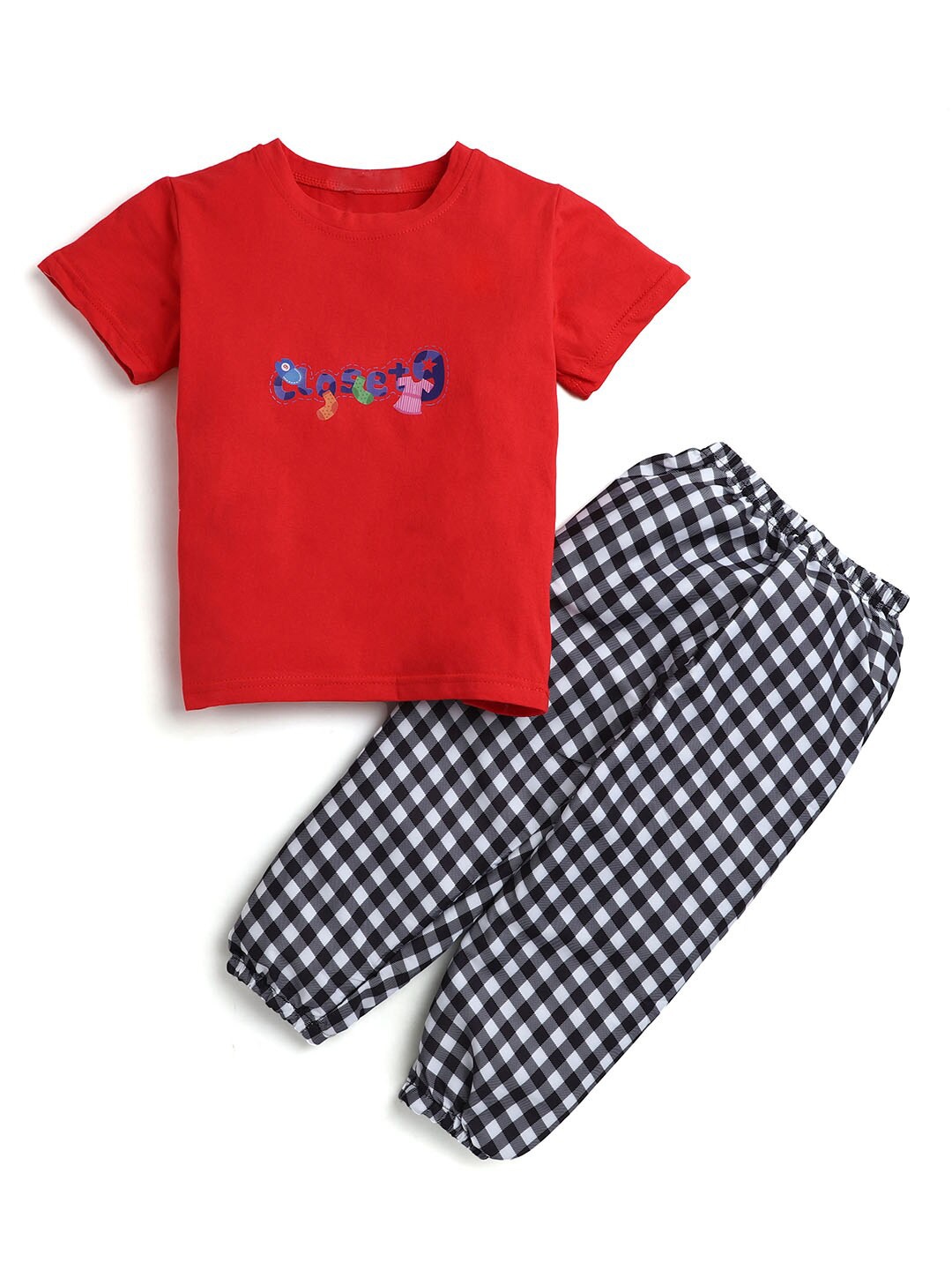 

Hopscotch Girls Red & Black Printed Top with Trousers