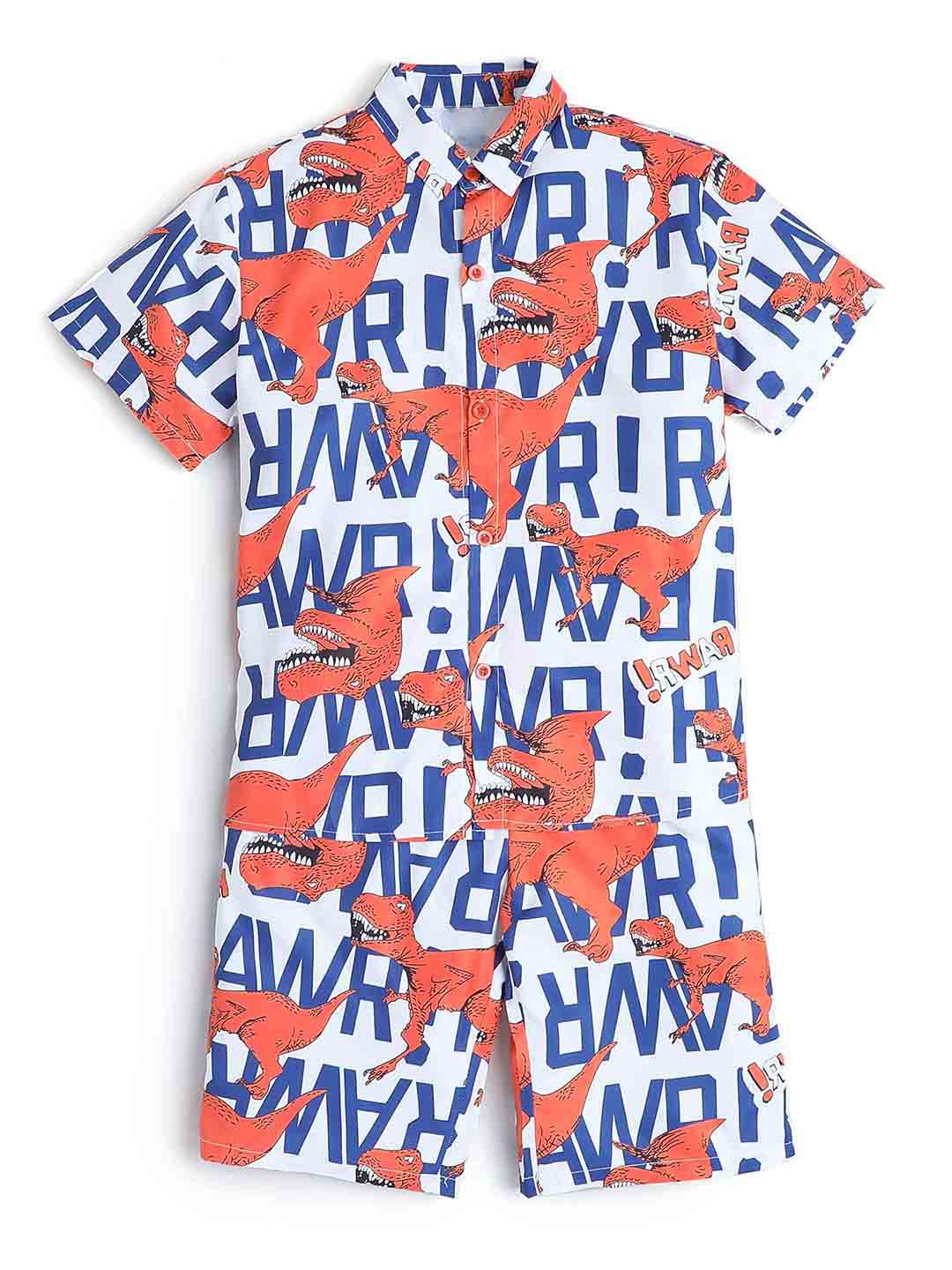 

Hopscotch Boys Orange Printed Shirt with Shorts
