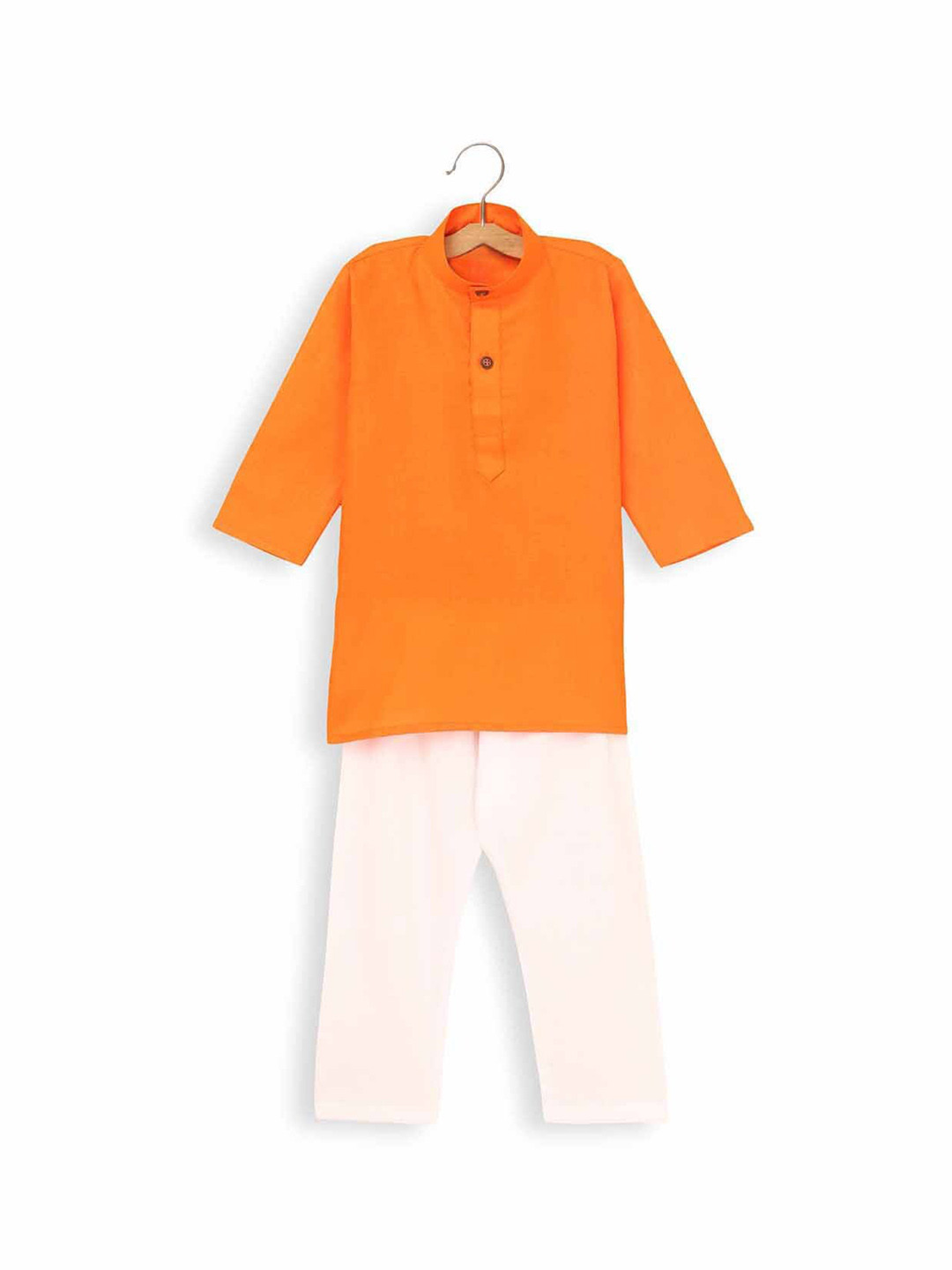 

Hopscotch Boys Orange Embroidered Angrakha Top with Pyjamas