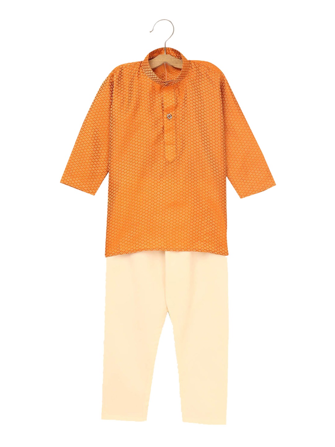 

Hopscotch Boys Orange Printed Angrakha Kurta with Pyjamas
