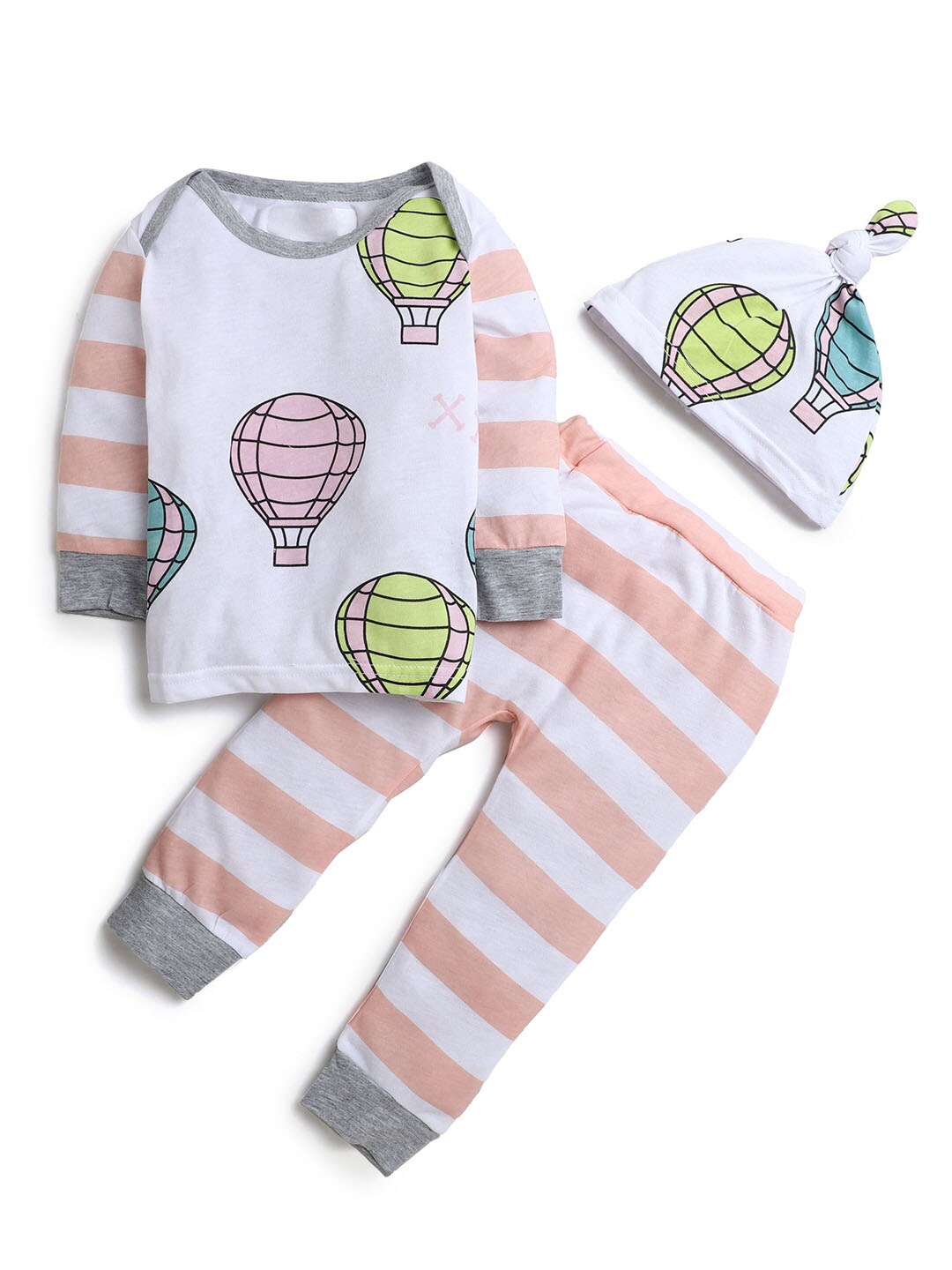 

Hopscotch Girls Pink & White Printed Top With Trousers & Beanie