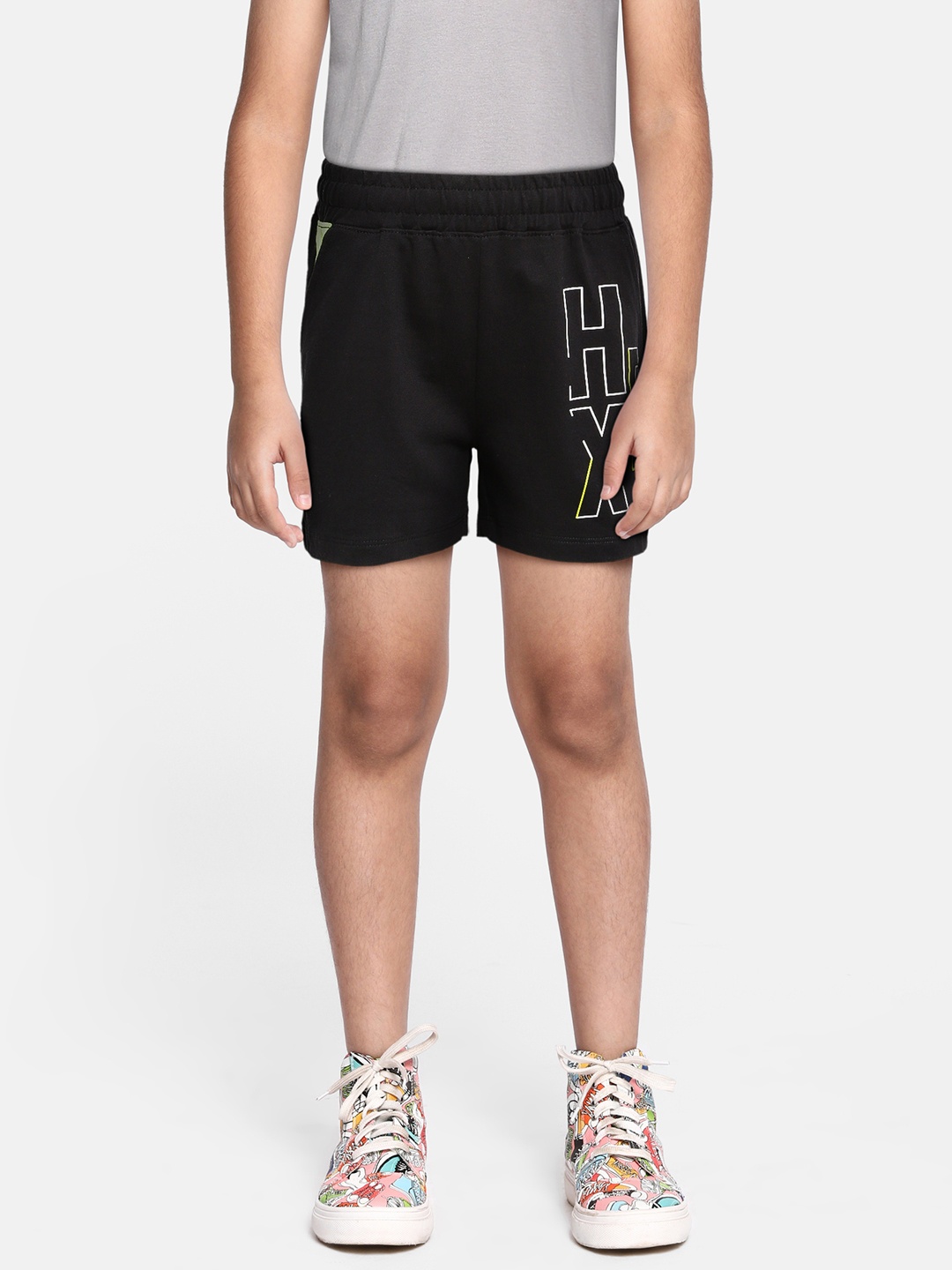 

HRX by Hrithik Roshan Boys Black Typography Printed Lifestyle Cotton Shorts