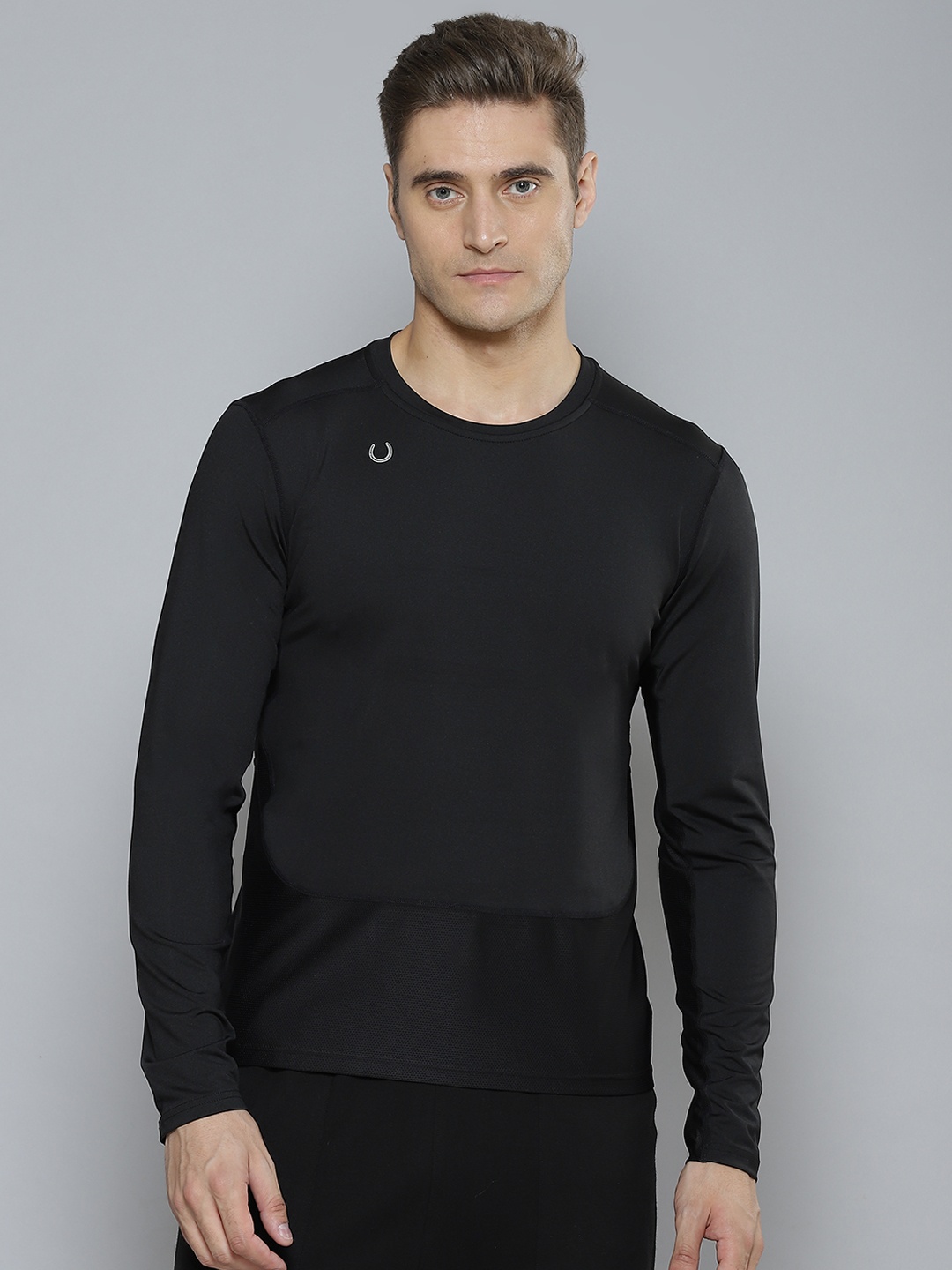 

Fitkin Men Black & Grey Striped Anti Odour Gym T-shirt